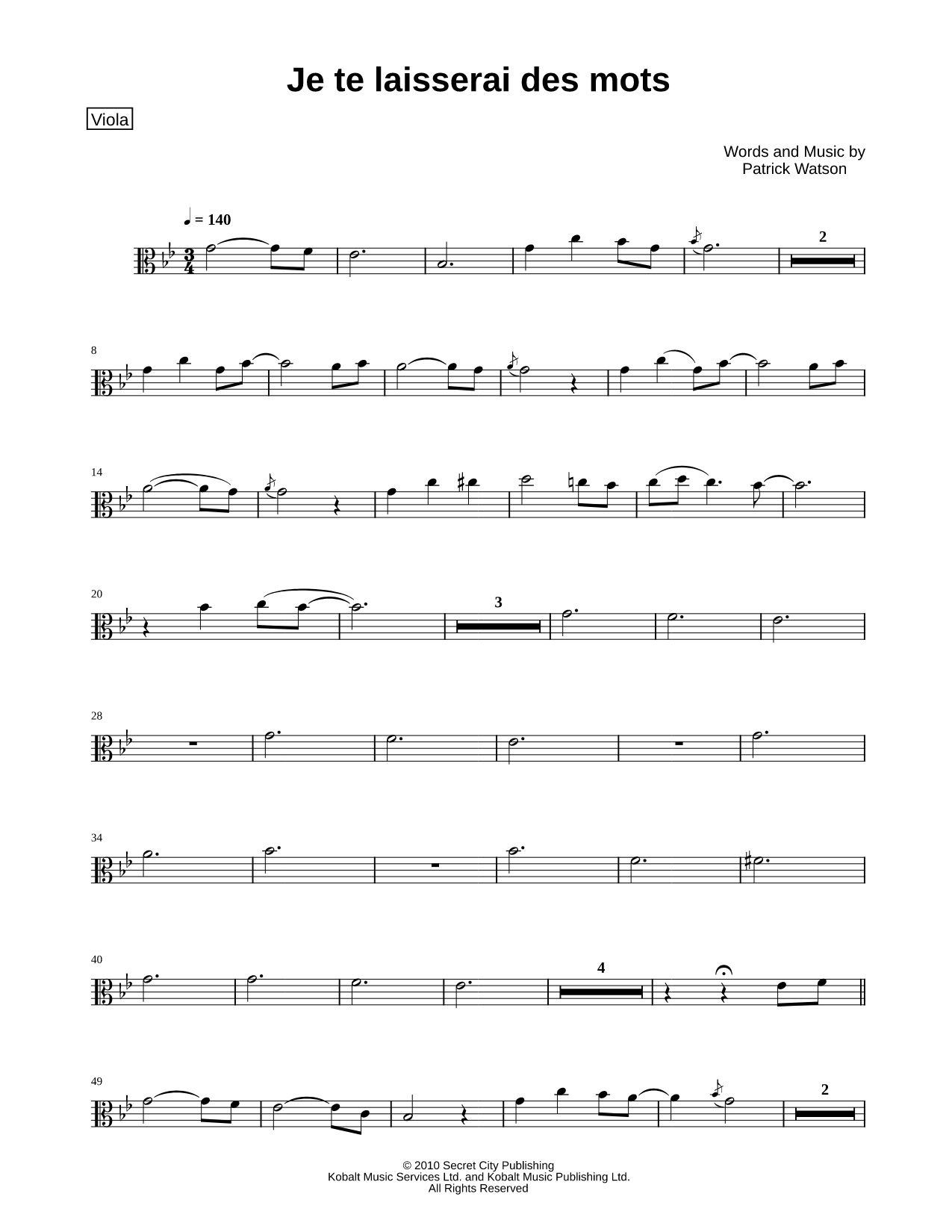 Je te laisserai des mots - Viola