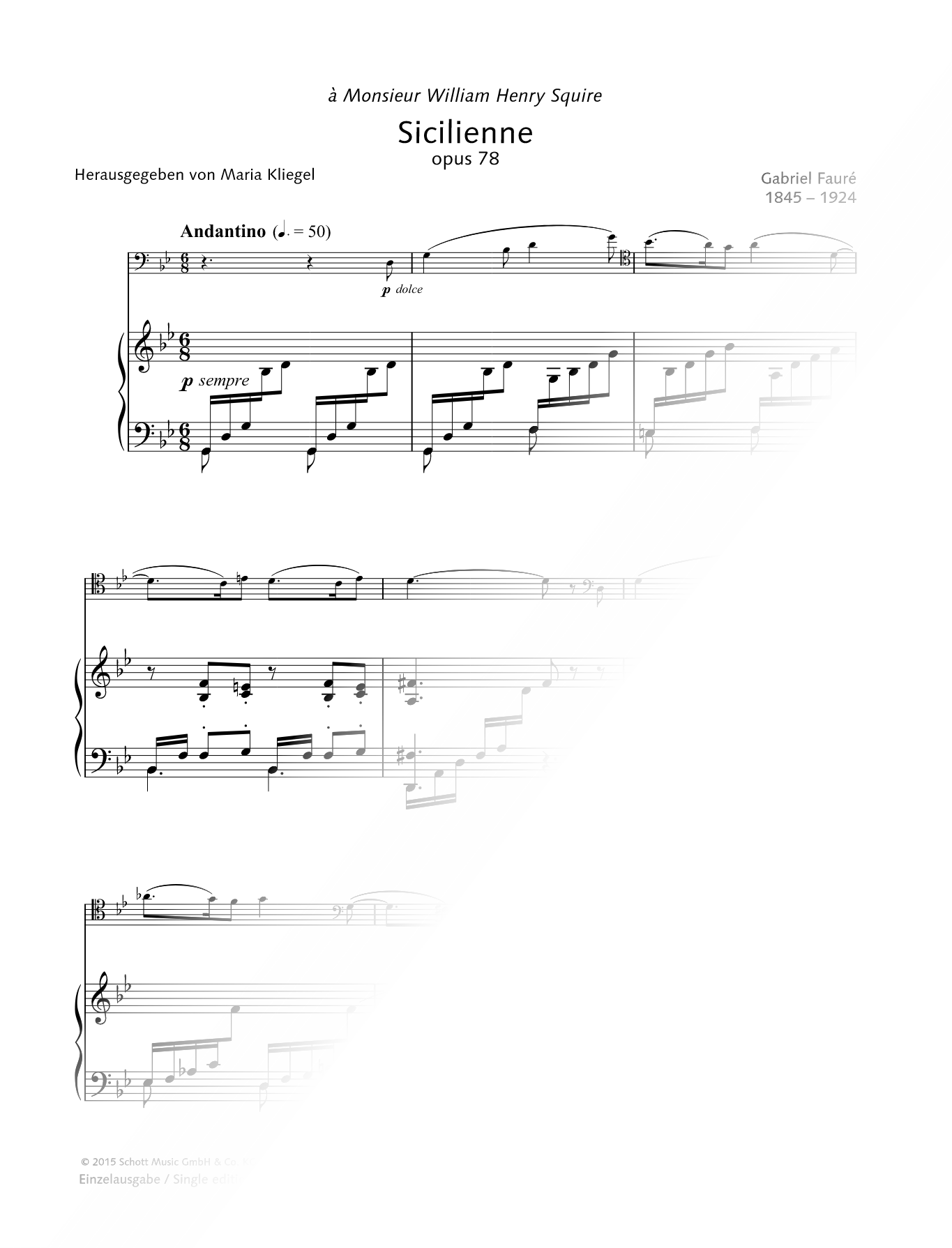 Sicilienne, Op. 78 - Cello & Piano
