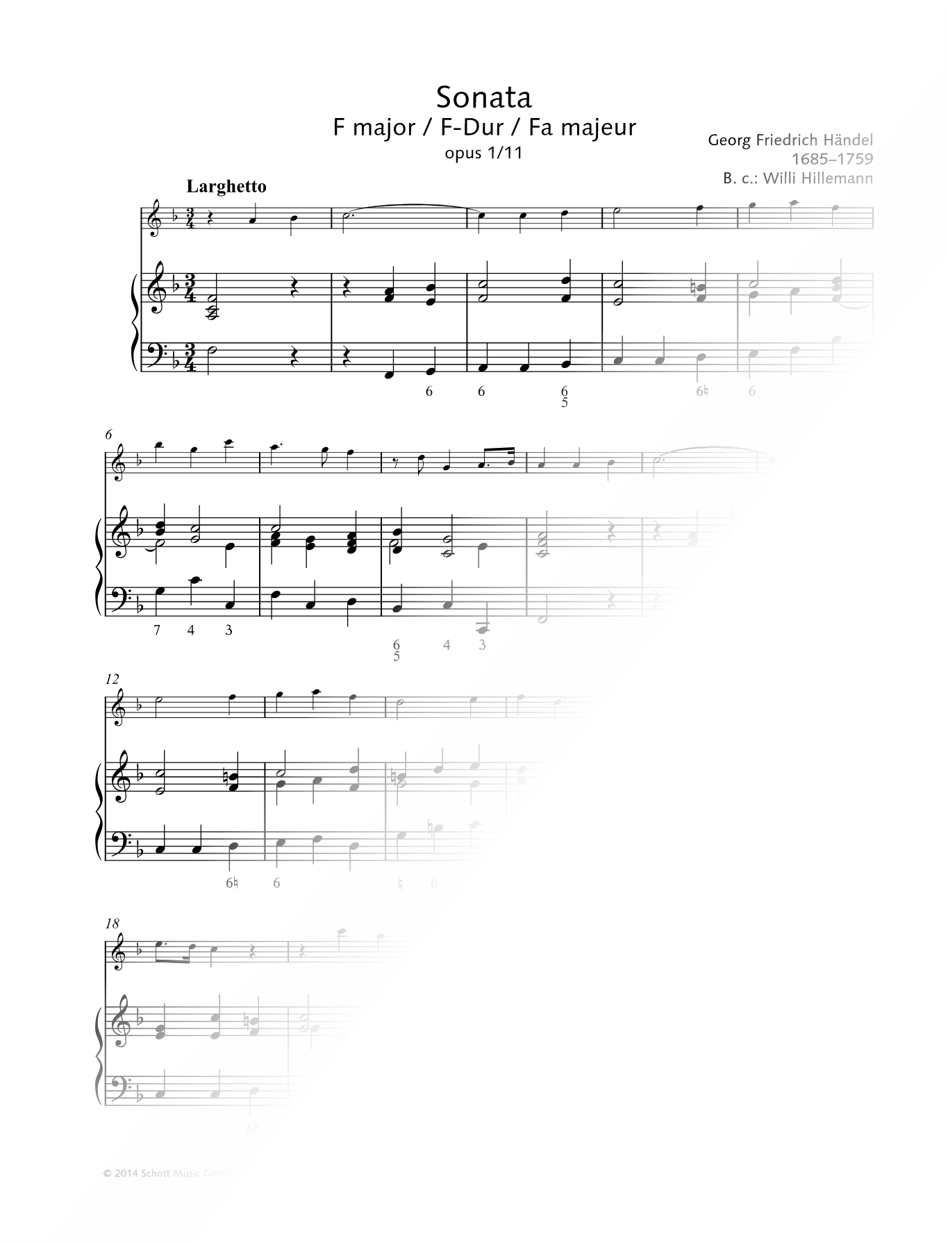 Sonata, Op. 1 No. 11 - Treble Recorder & Piano