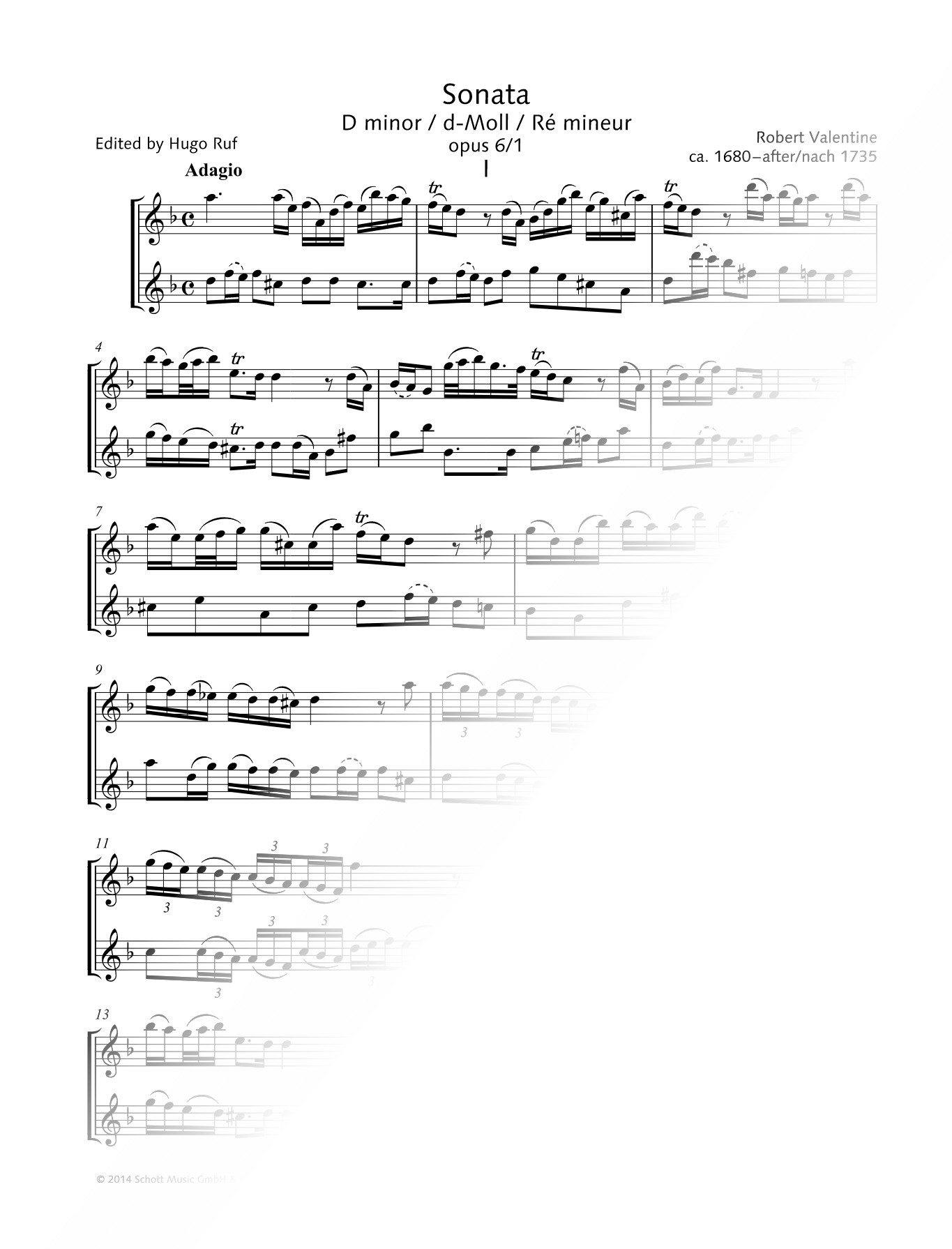 Sonata in D Minor, Op. 6 No. 1 - Treble Recorder Duet