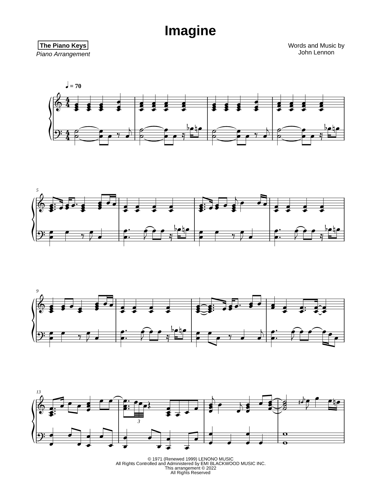 Imagine Sheet Music — Piano Solo