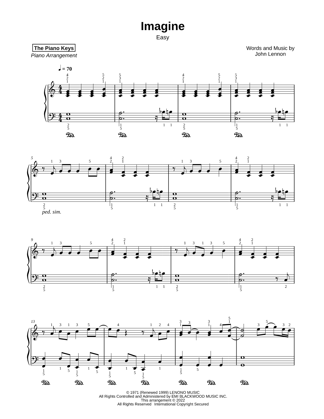 Imagine [easy] Sheet Music — Piano Solo