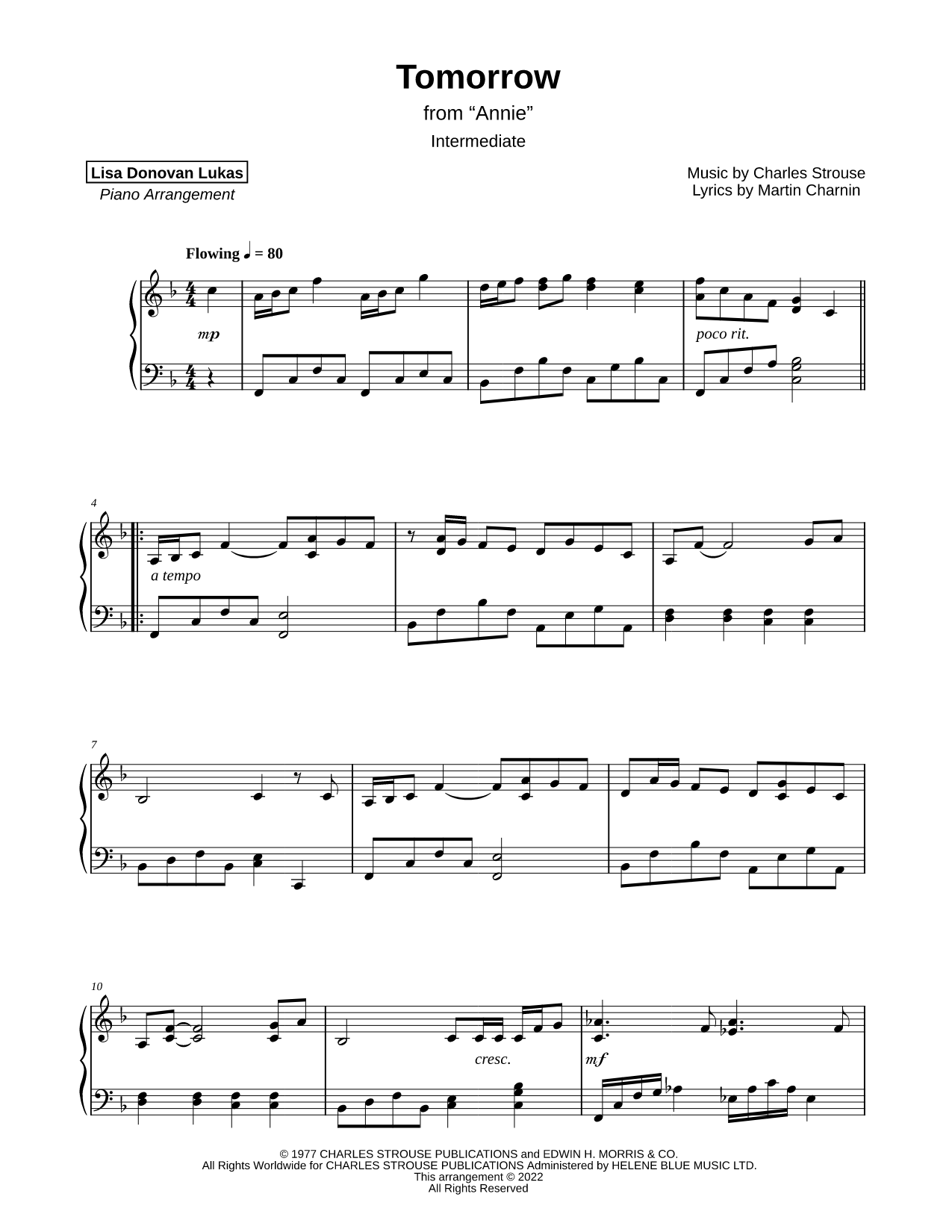 Tomorrow [intermediate] Sheet Music — Piano Solo