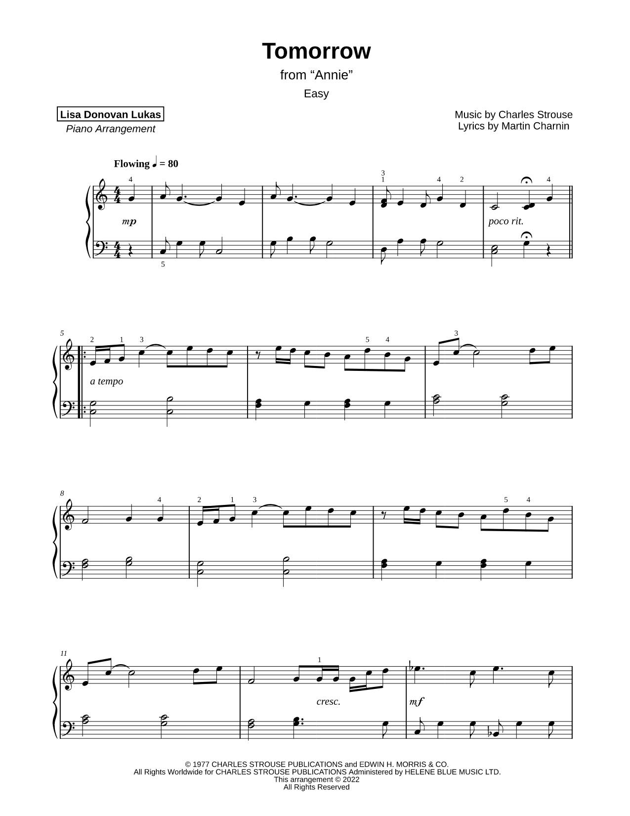 Tomorrow [easy] Sheet Music — Piano Solo