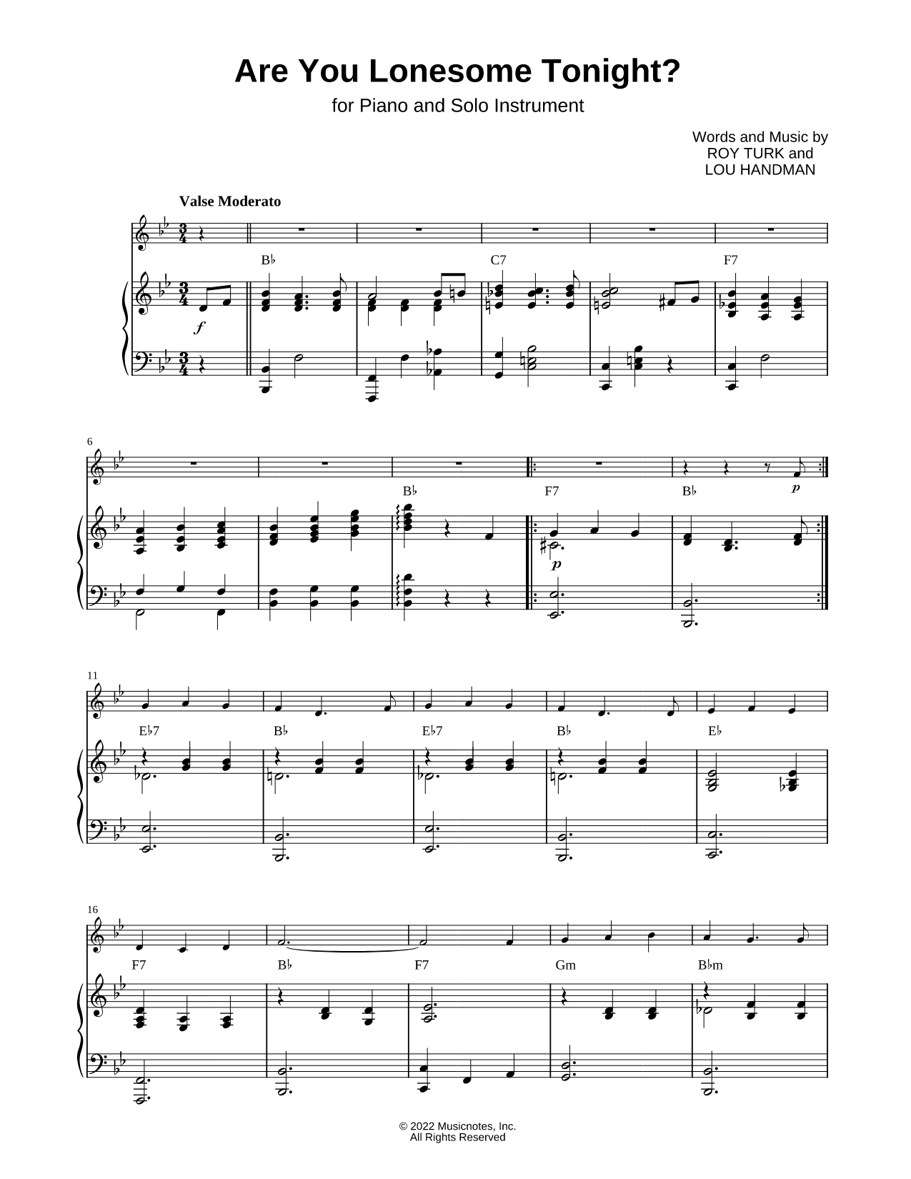 Are You Lonesome Tonight? - Piano Accompaniment
