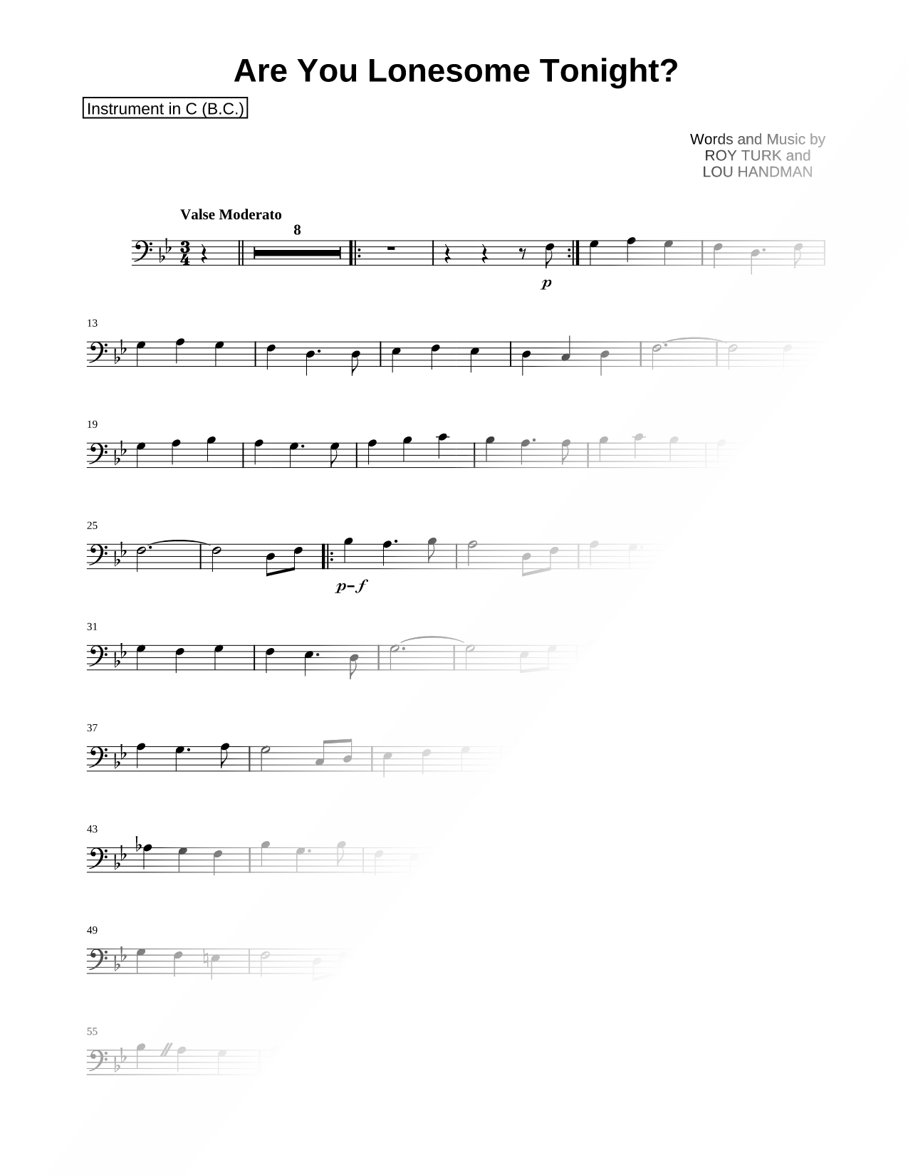 Are You Lonesome Tonight? - Bass Clef Instrument