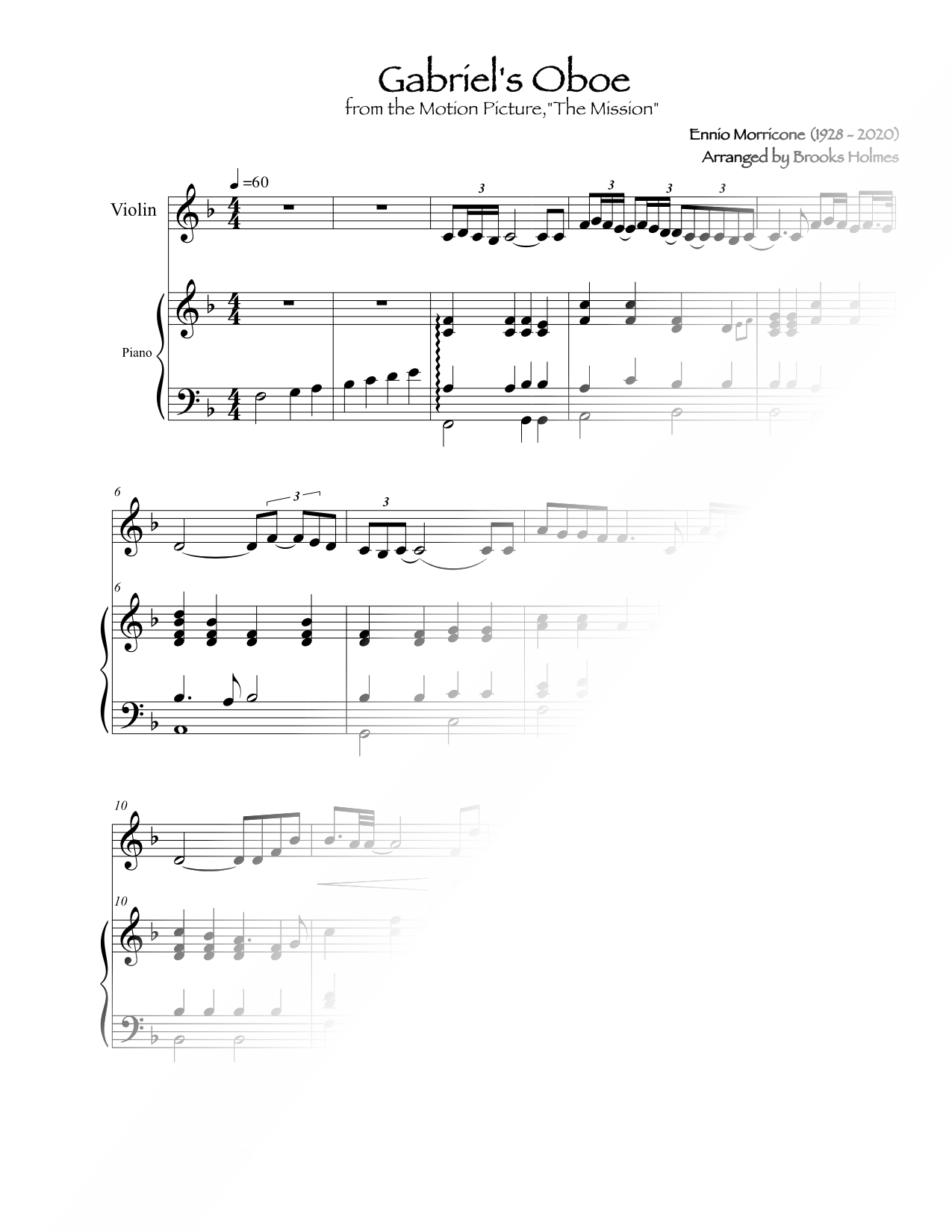 Gabriel's Oboe - Violin & Piano