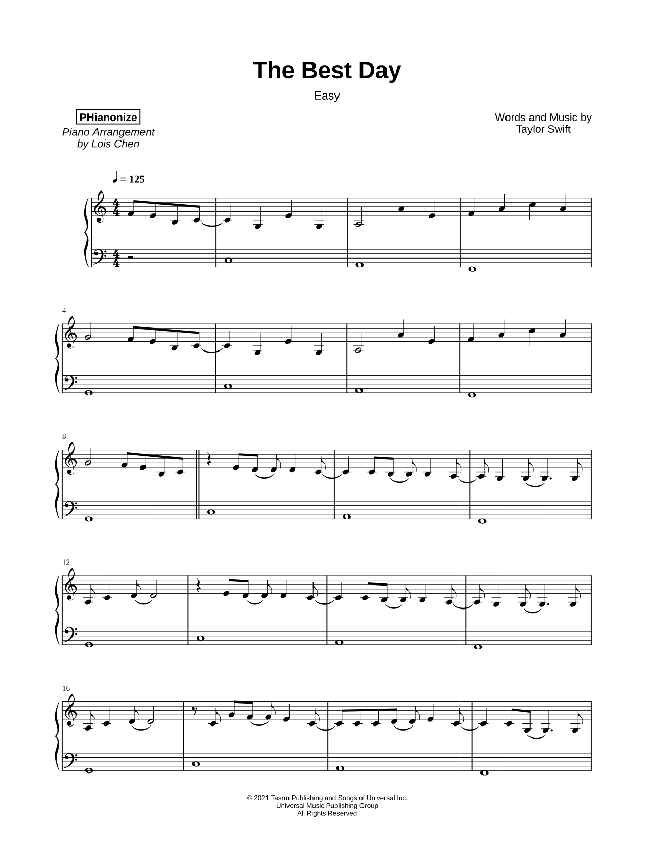 The Best Day (Taylor's Version) [easy]