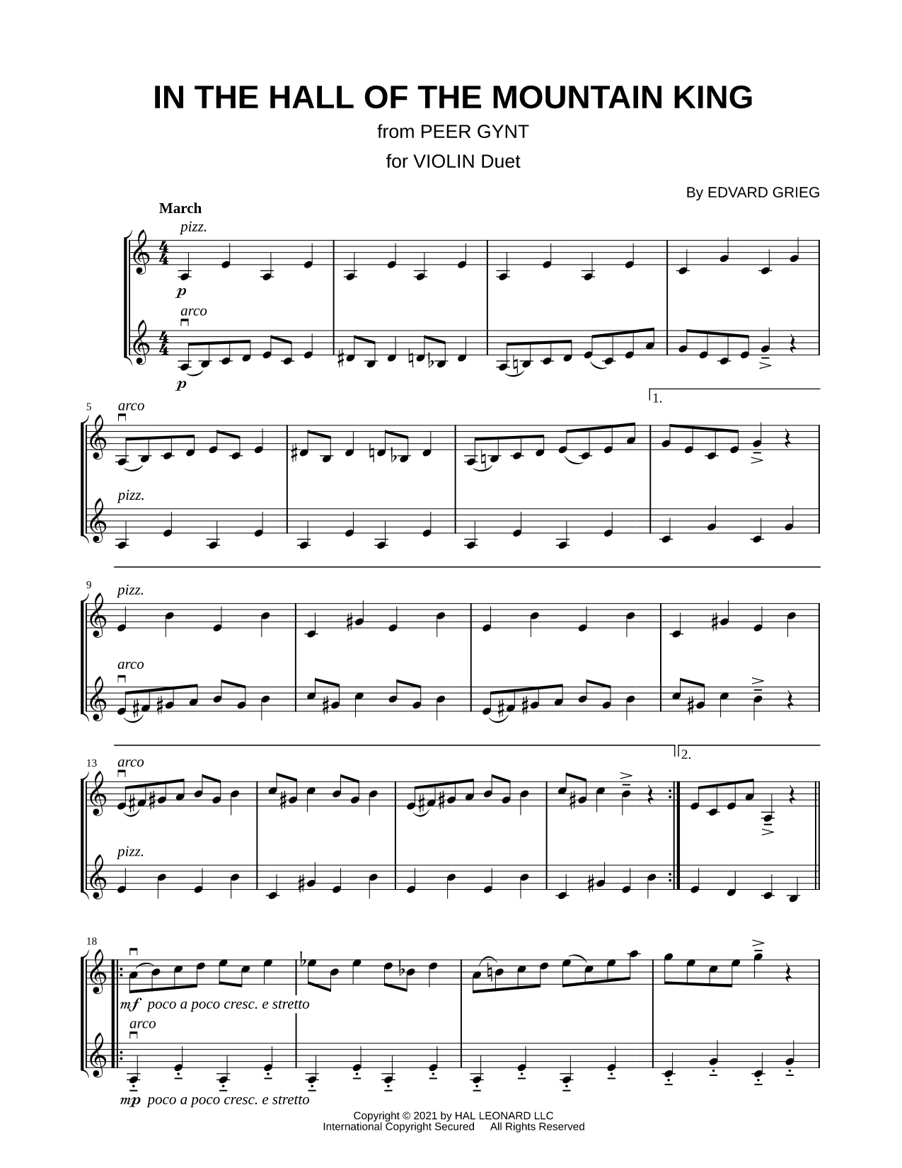 In the Hall of the Mountain King - Violin Duet