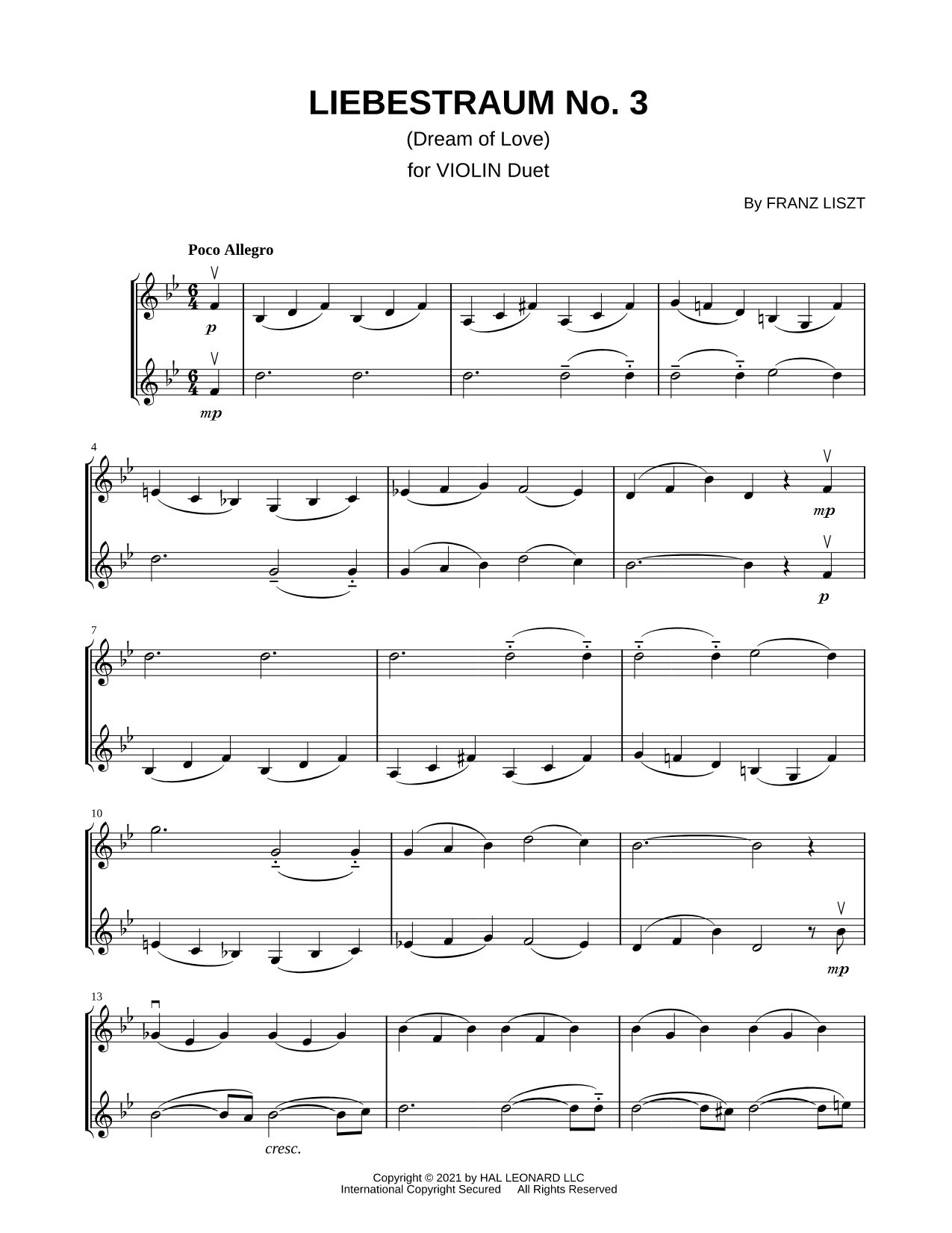 Liebestraum No. 3 - Violin Duet