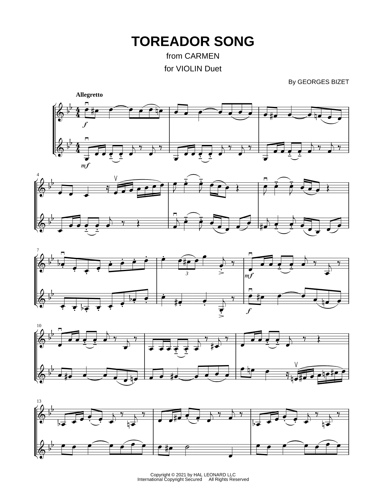 March of the Toreadors - Violin Duet