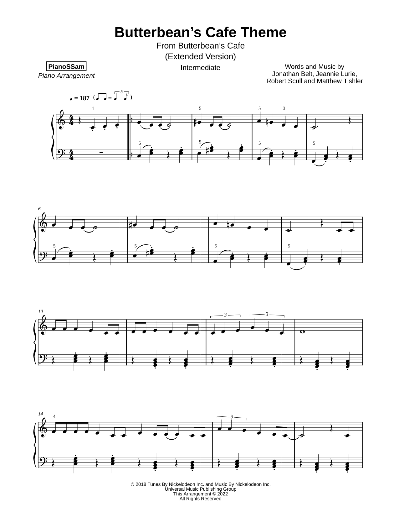 Butterbean's Café Theme Song (Extended Version) [intermediate]
