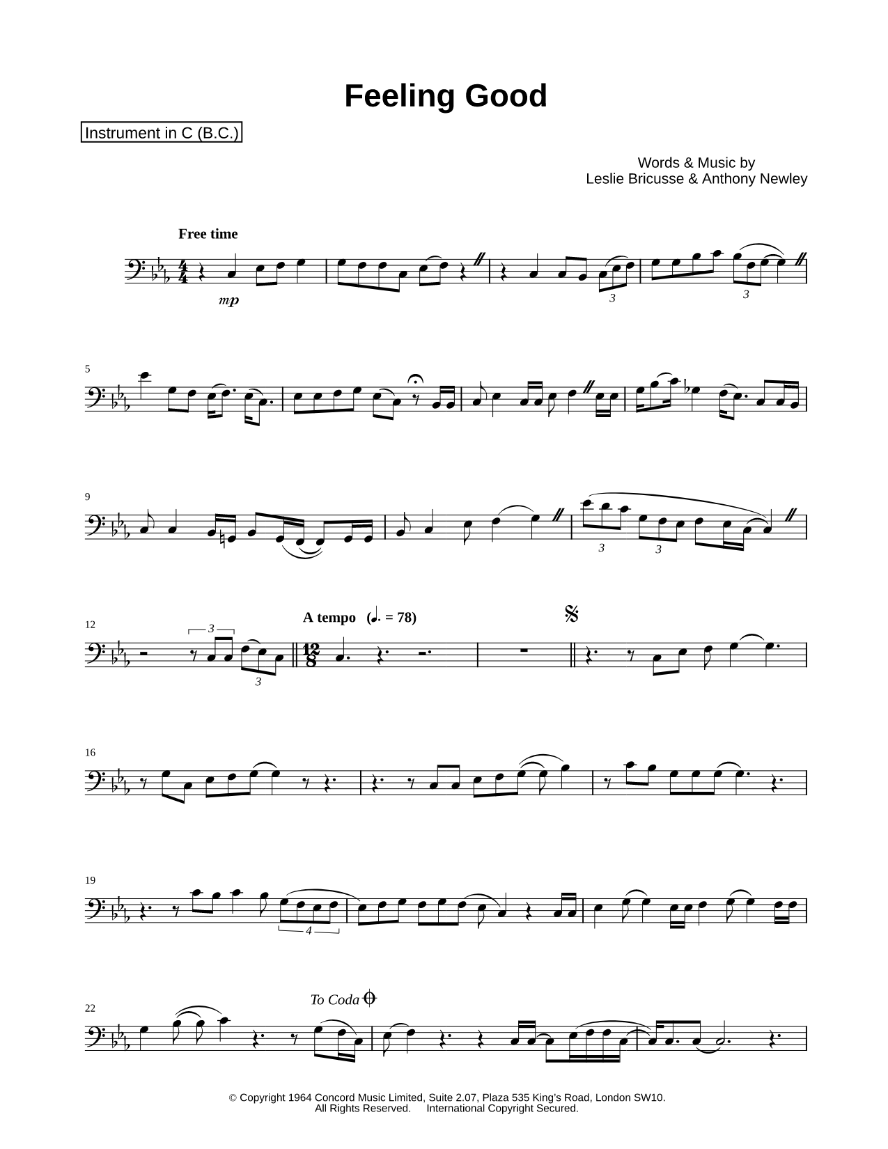 Feeling Good - Bass Clef Instrument