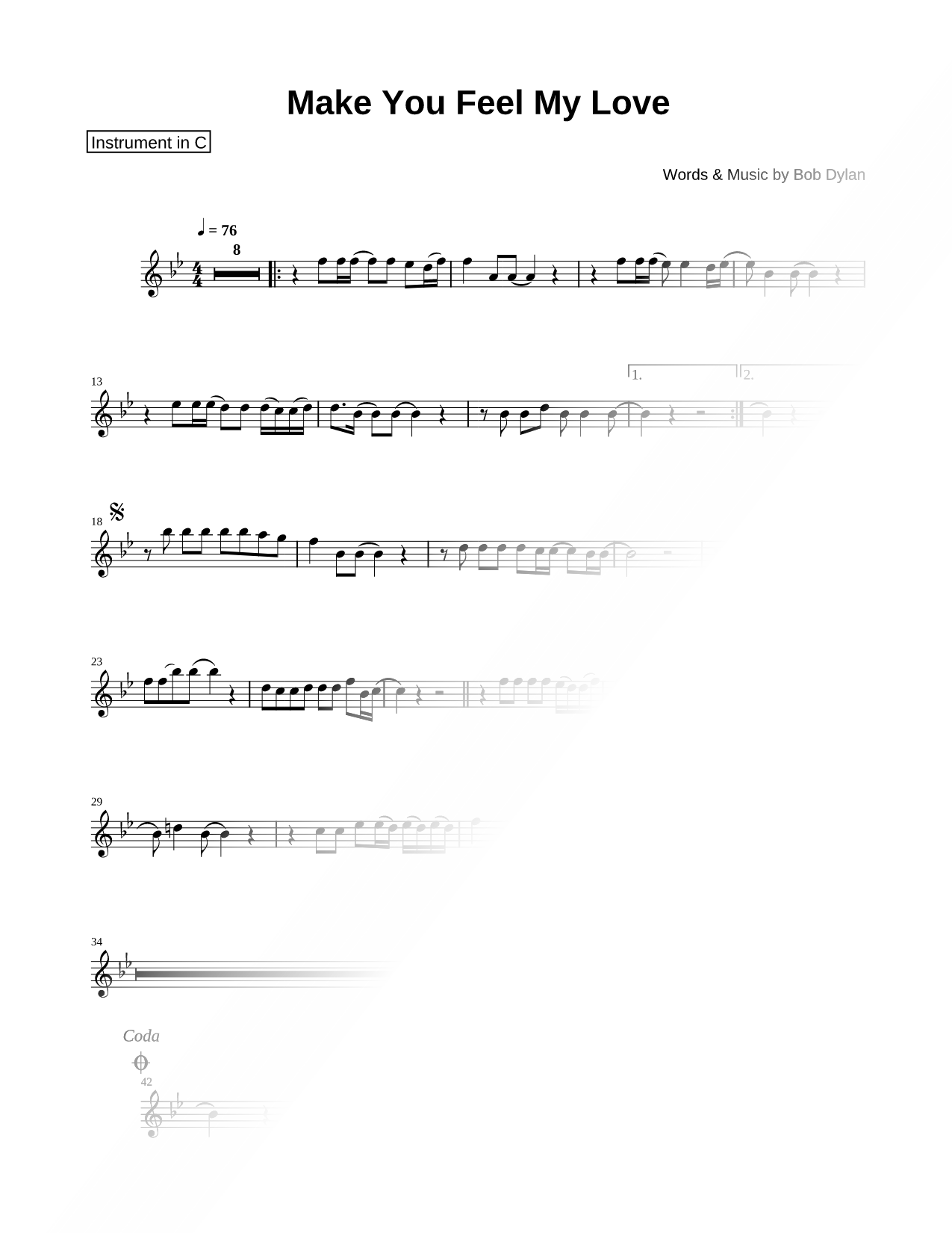 Make You Feel My Love - C Instrument