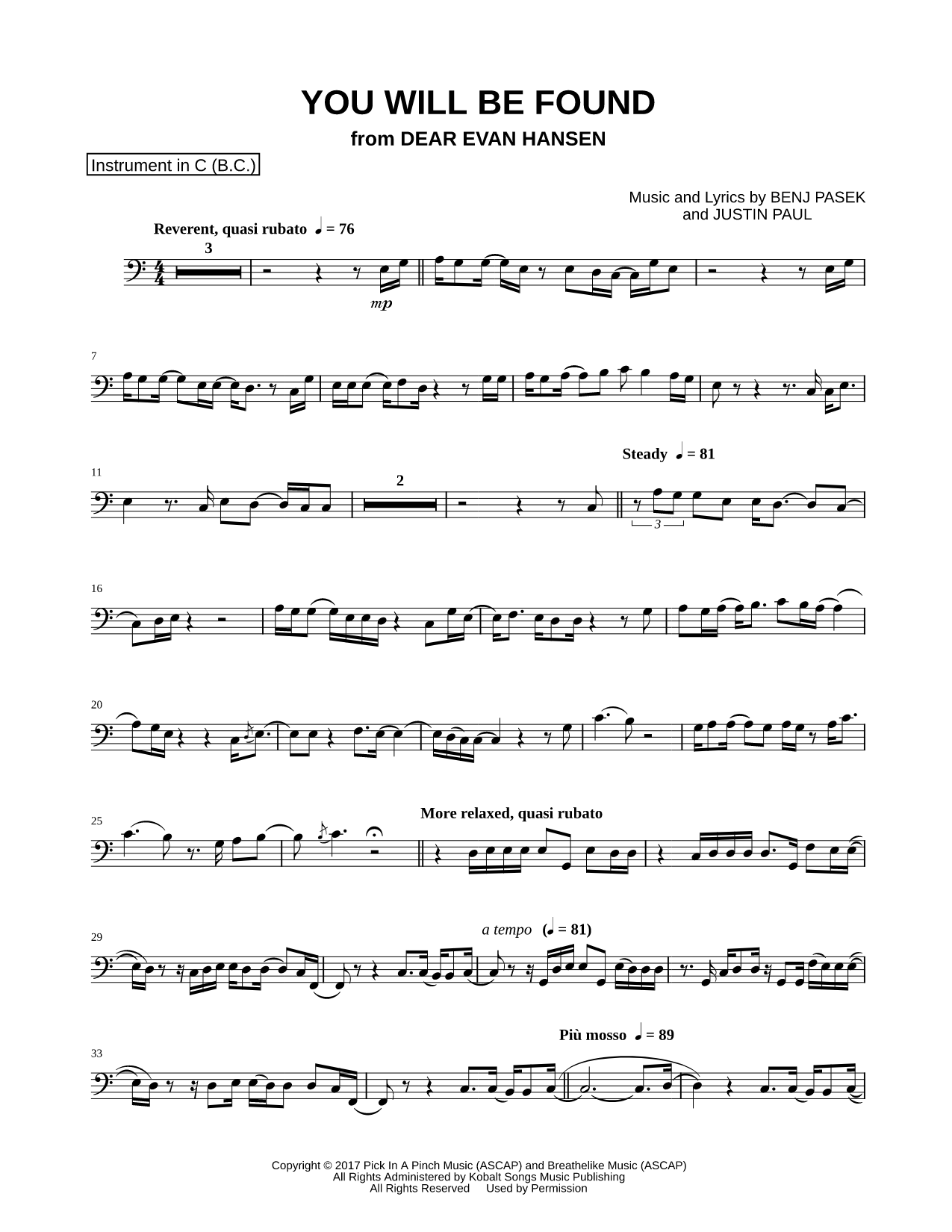 You Will Be Found - Bass Clef Instrument