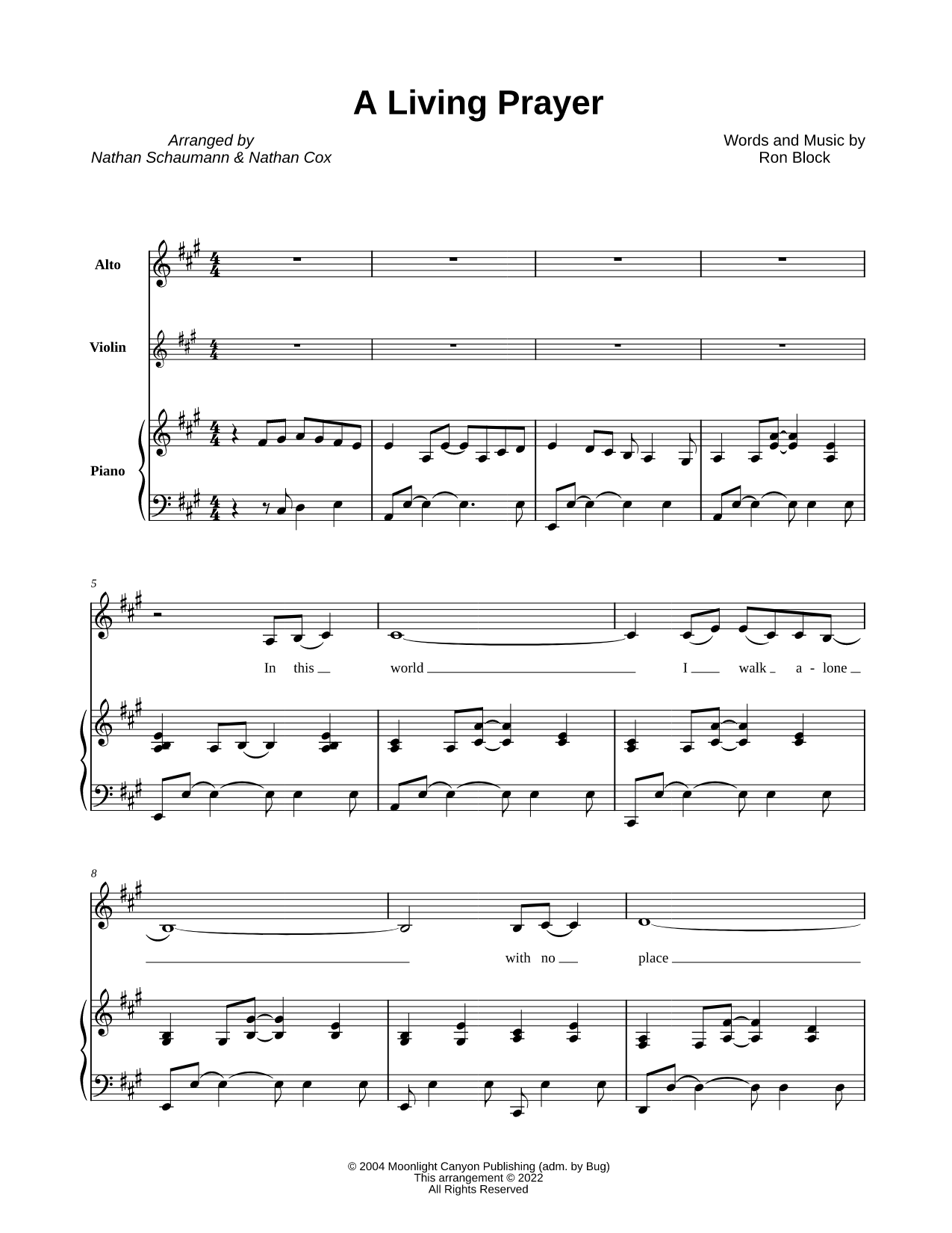 A Living Prayer - Alto, Violin & Piano