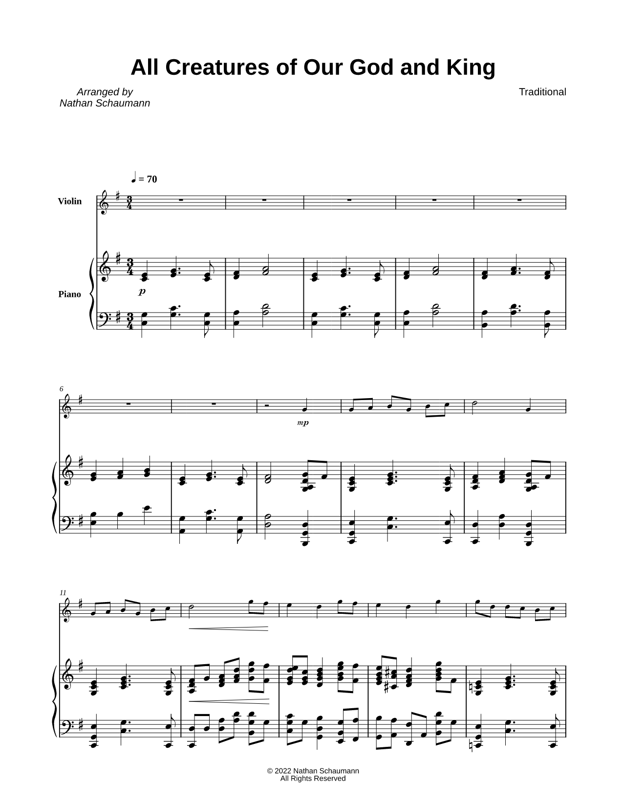 All Creatures of Our God and King - Violin & Piano