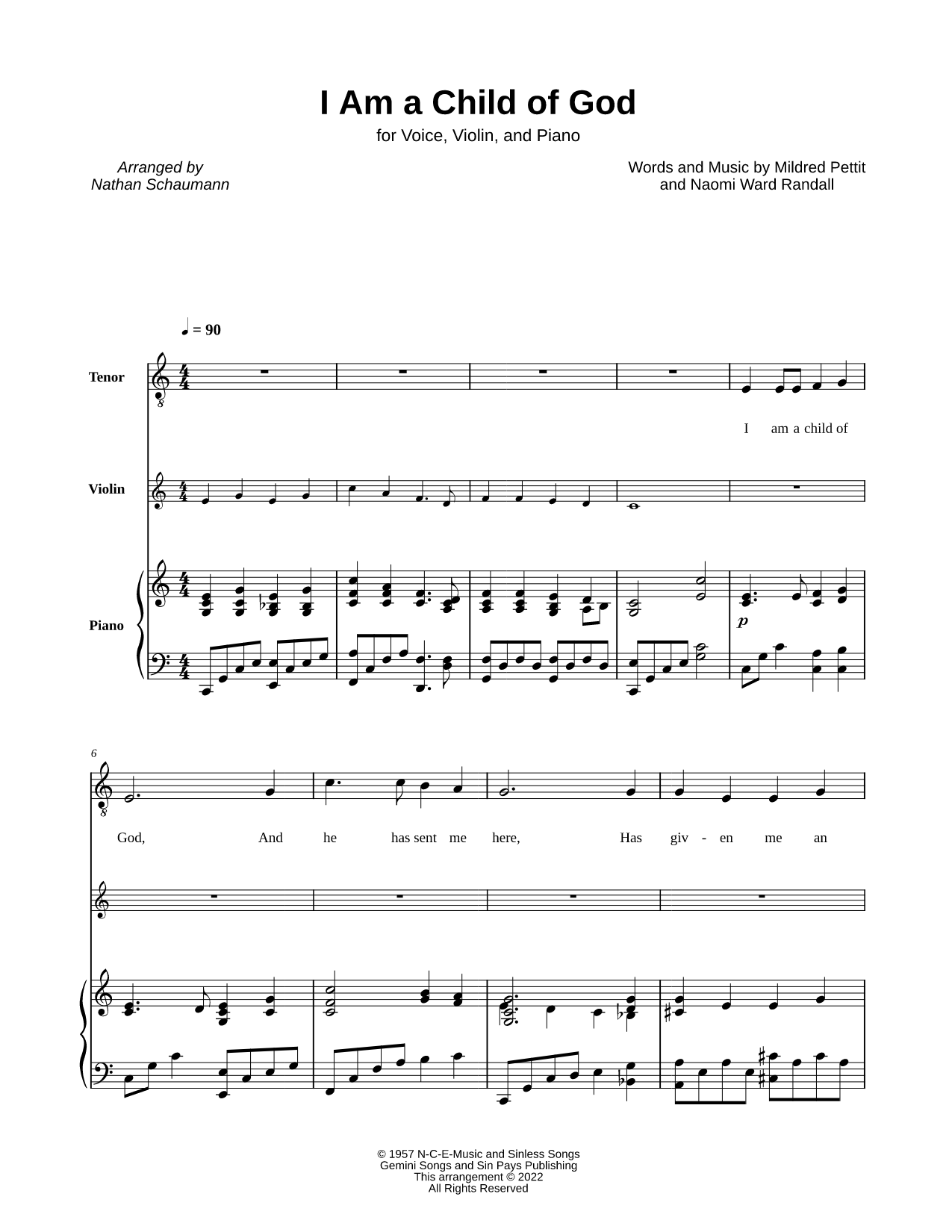 I Am a Child of God - Tenor, Violin & Piano