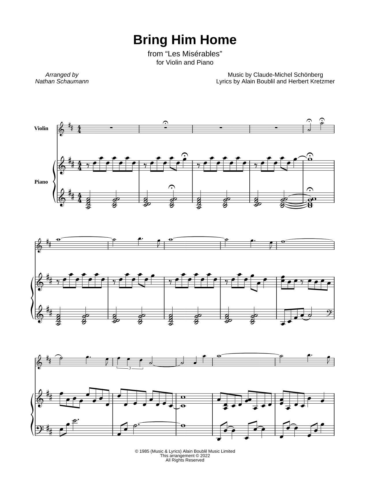 Bring Him Home - Violin & Piano