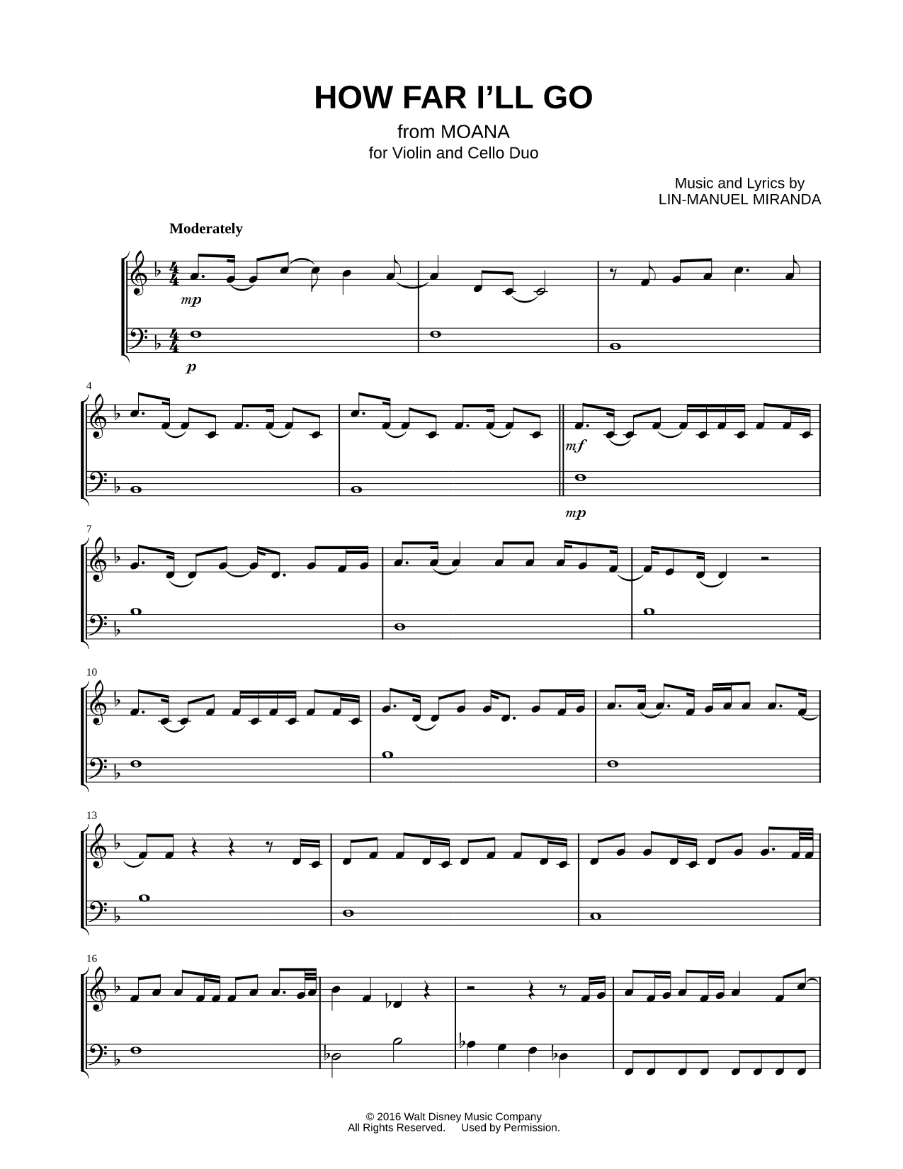 How Far I'll Go - Violin & Cello