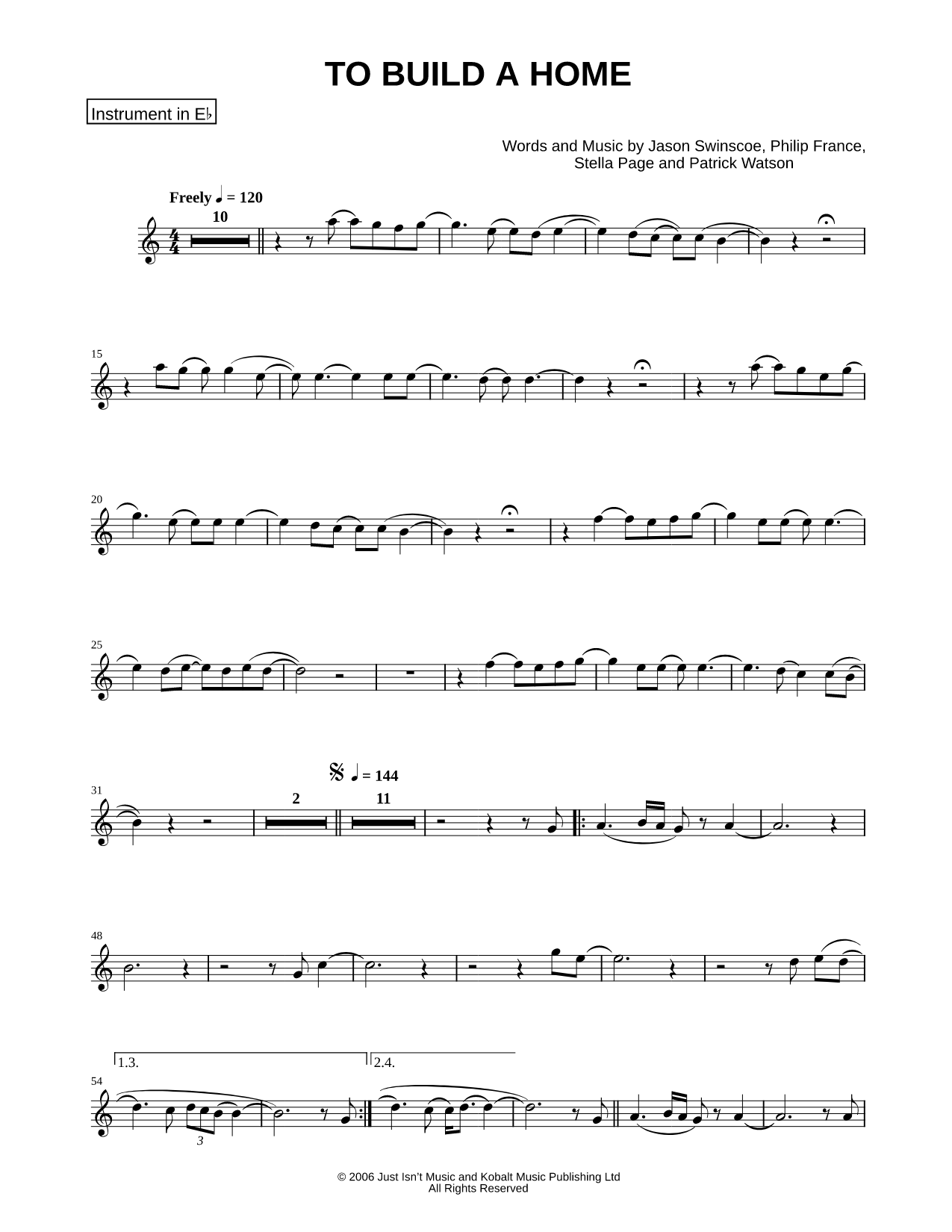 To Build a Home - Eb Instrument