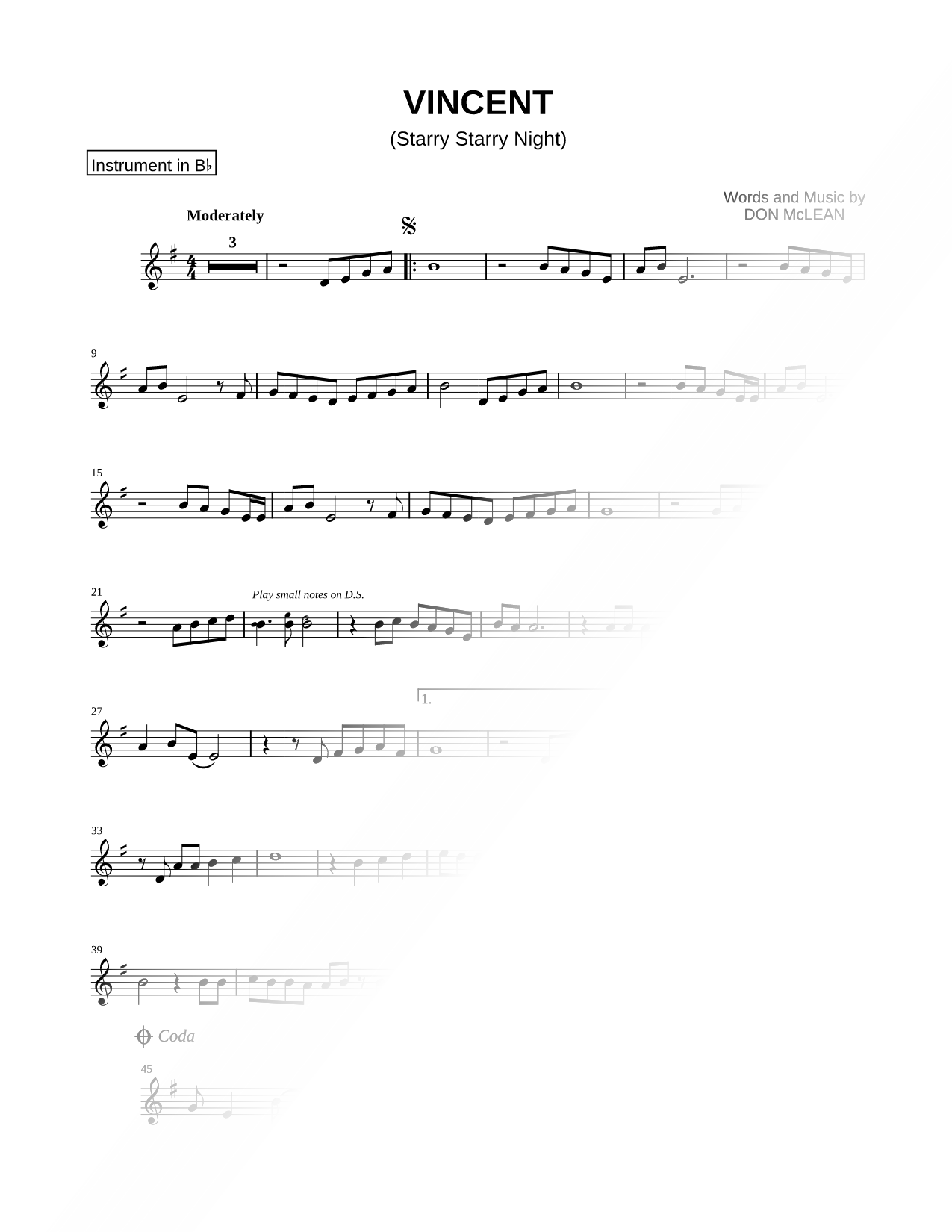 Vincent (Starry Starry Night) - Bb Instrument