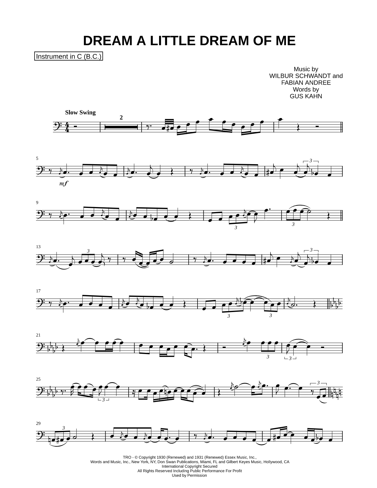 Dream a Little Dream of Me - Bass Clef Instrument
