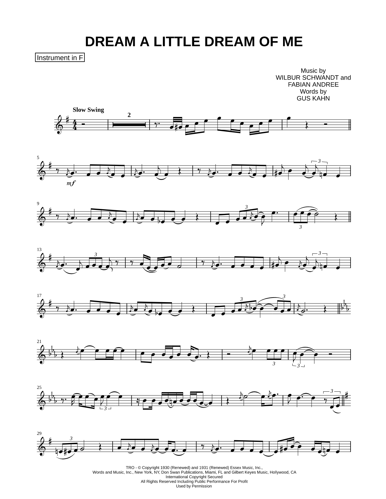 Dream a Little Dream of Me - F Instrument