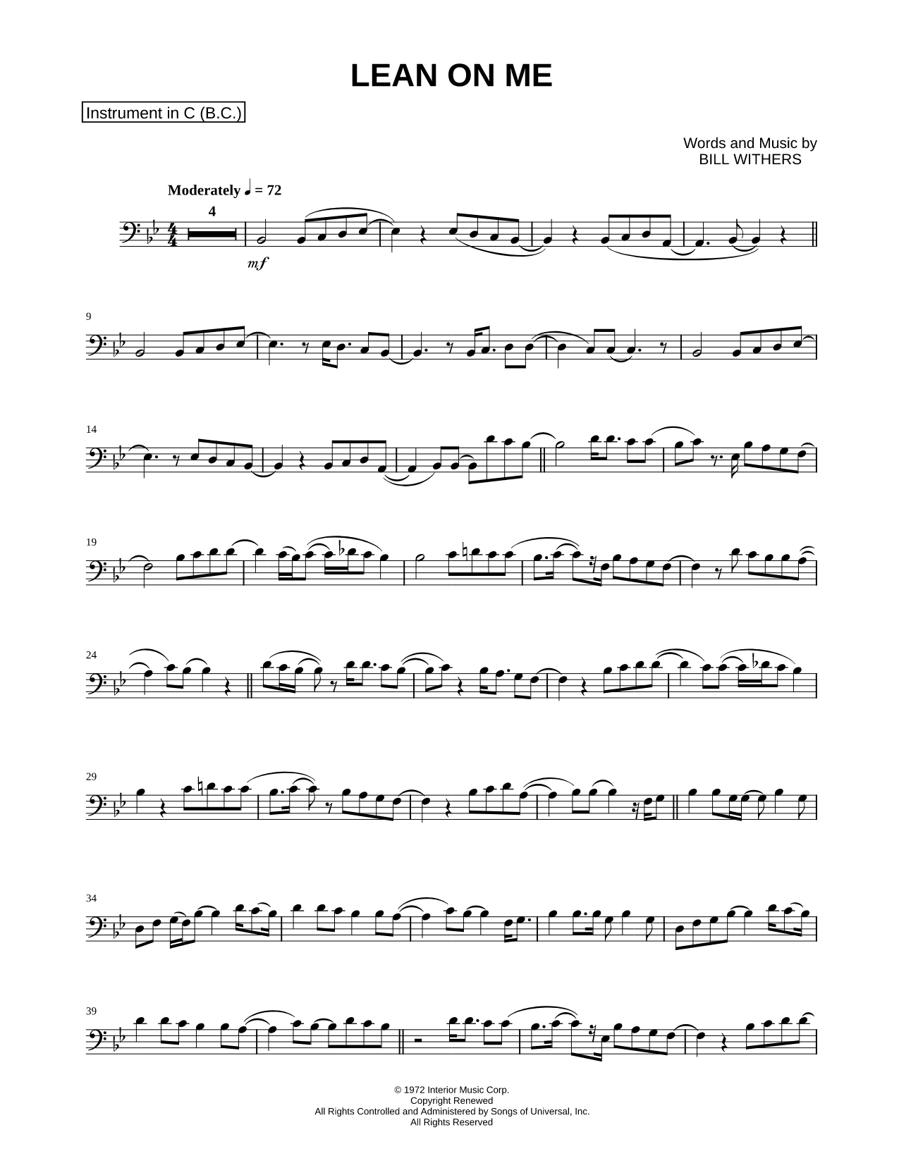 Lean on Me - Bass Clef Instrument