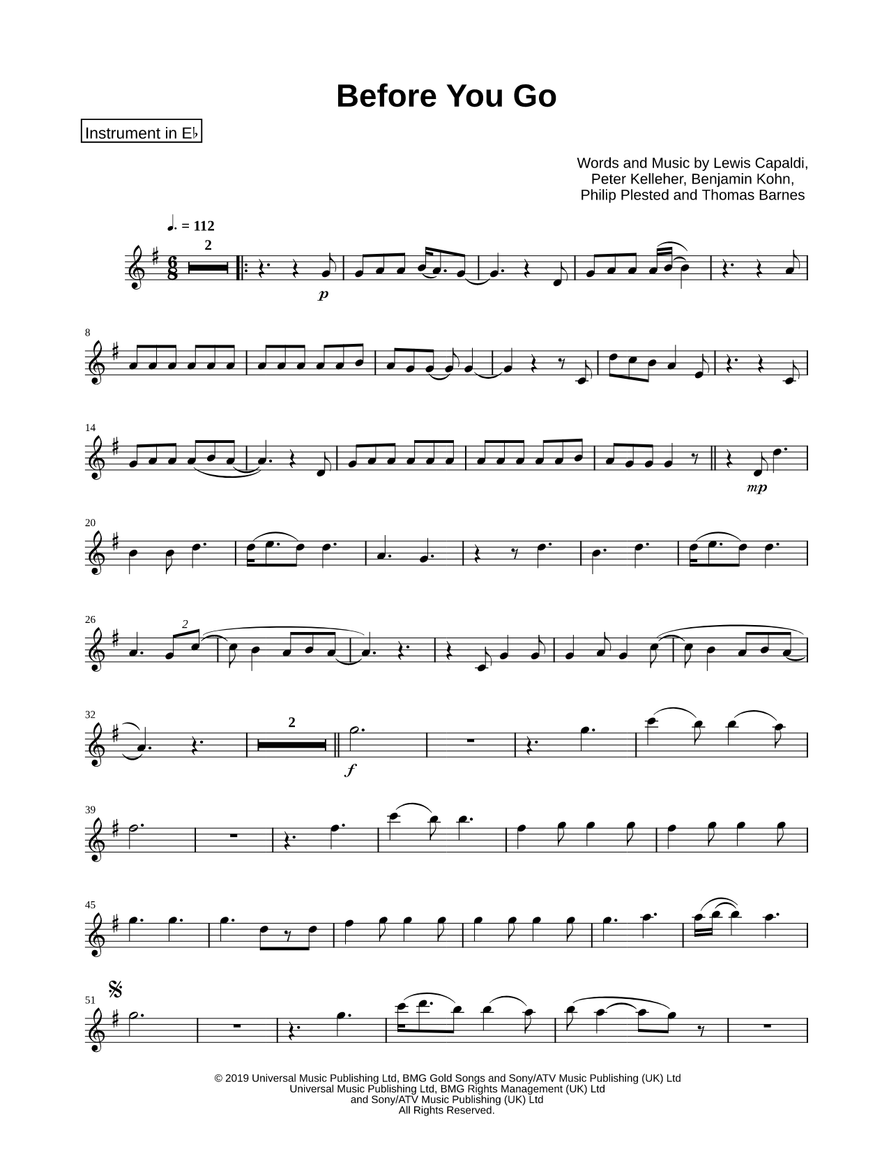 Before You Go - Eb Instrument