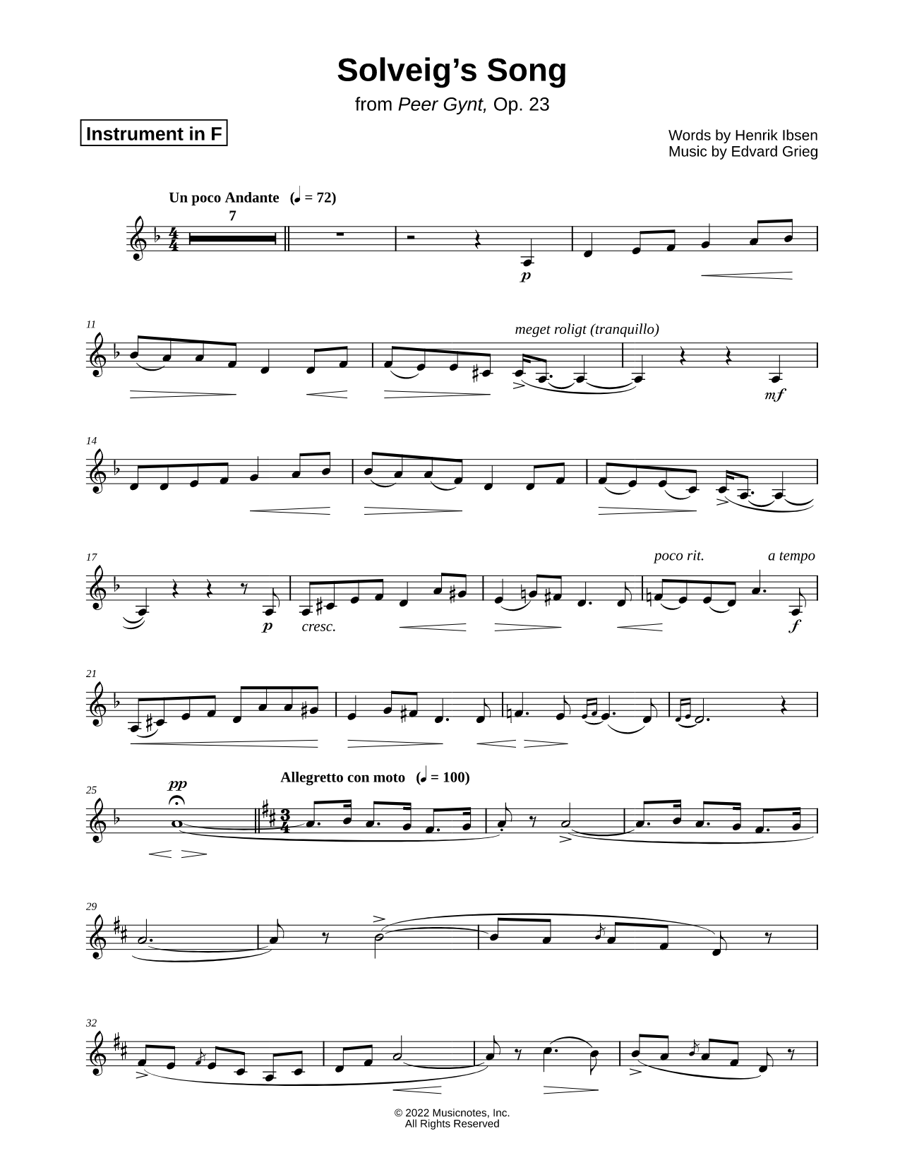 Solveig's Song - F Instrument