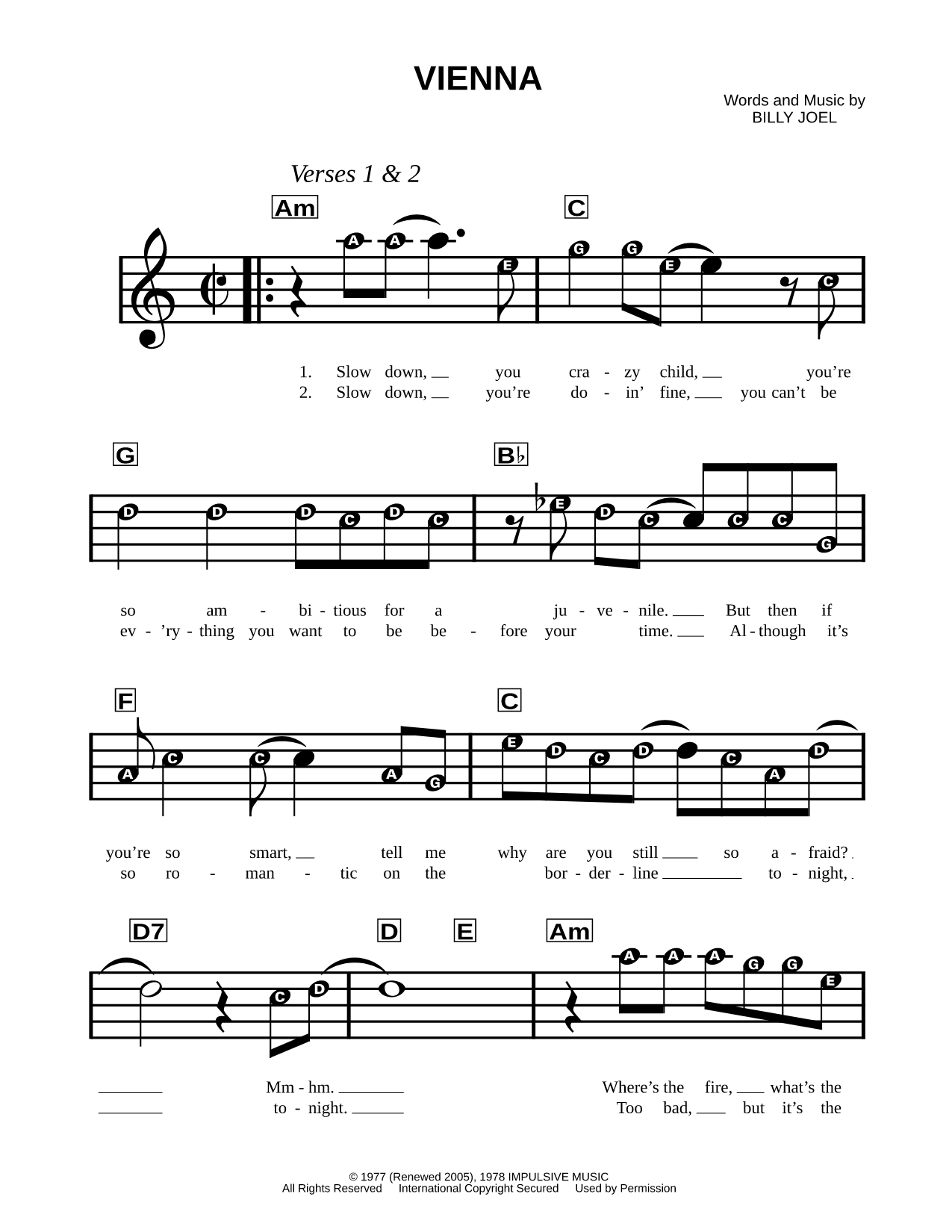 Vienna Sheet Music — Beginner Notes
