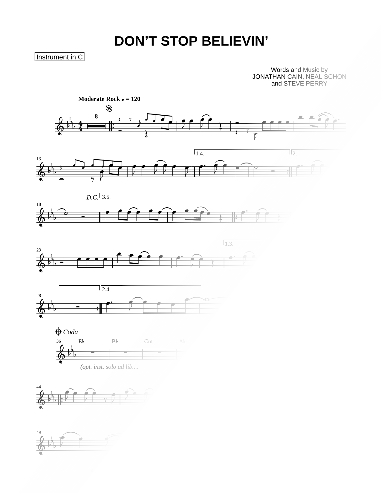 Don't Stop Believin' - C Instrument