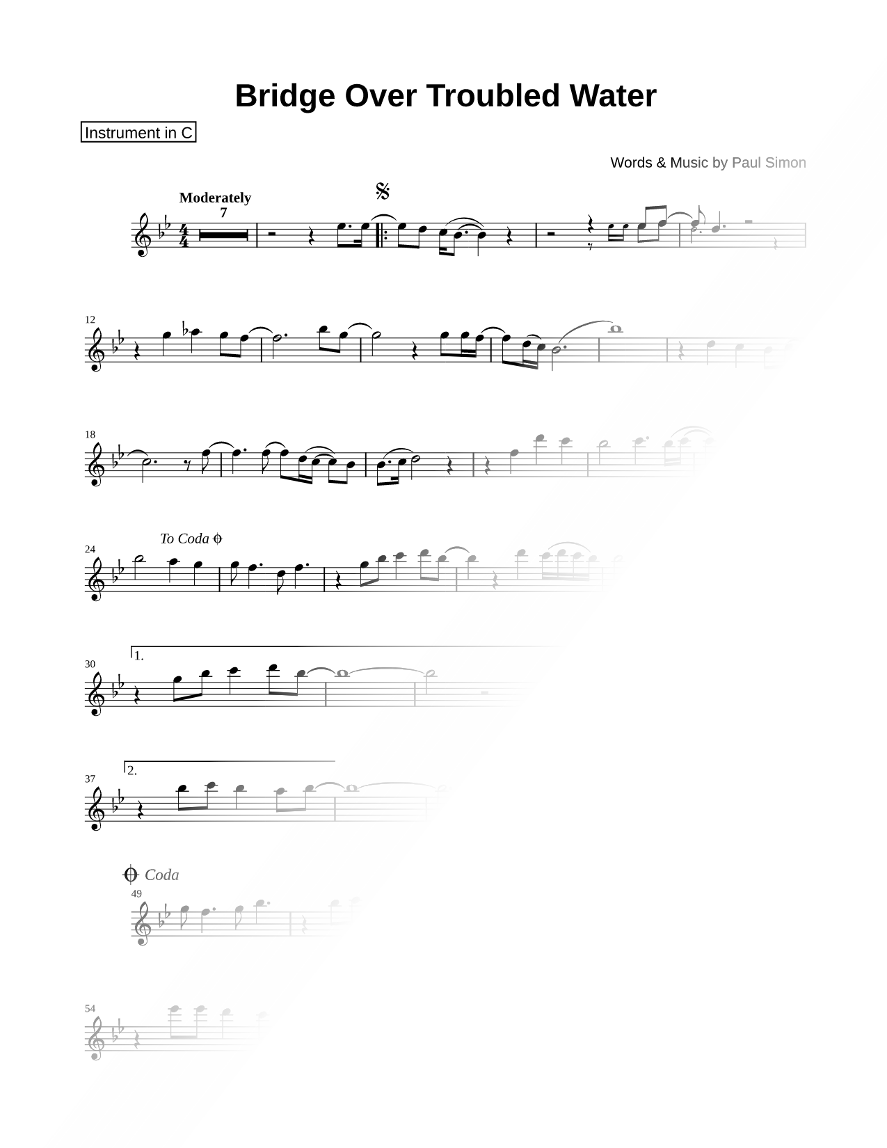 Bridge Over Troubled Water - C Instrument