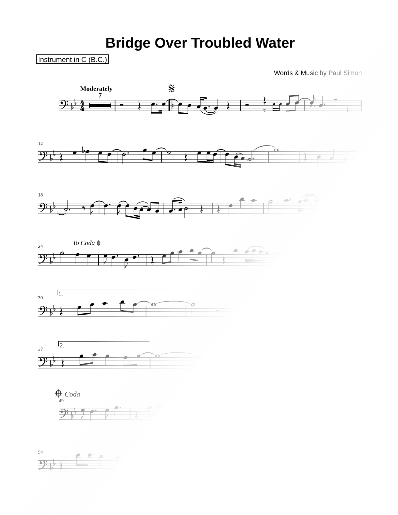 Bridge Over Troubled Water - Bass Clef Instrument