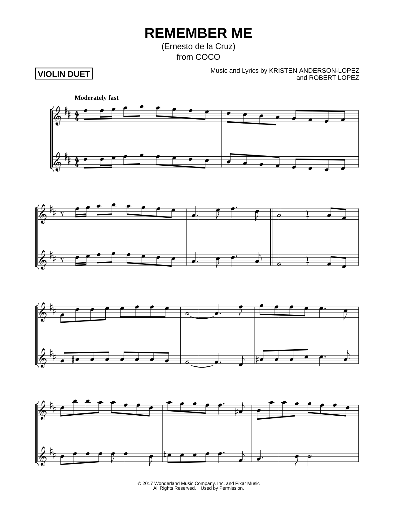 Remember Me (Ernesto de la Cruz) - Violin Duet