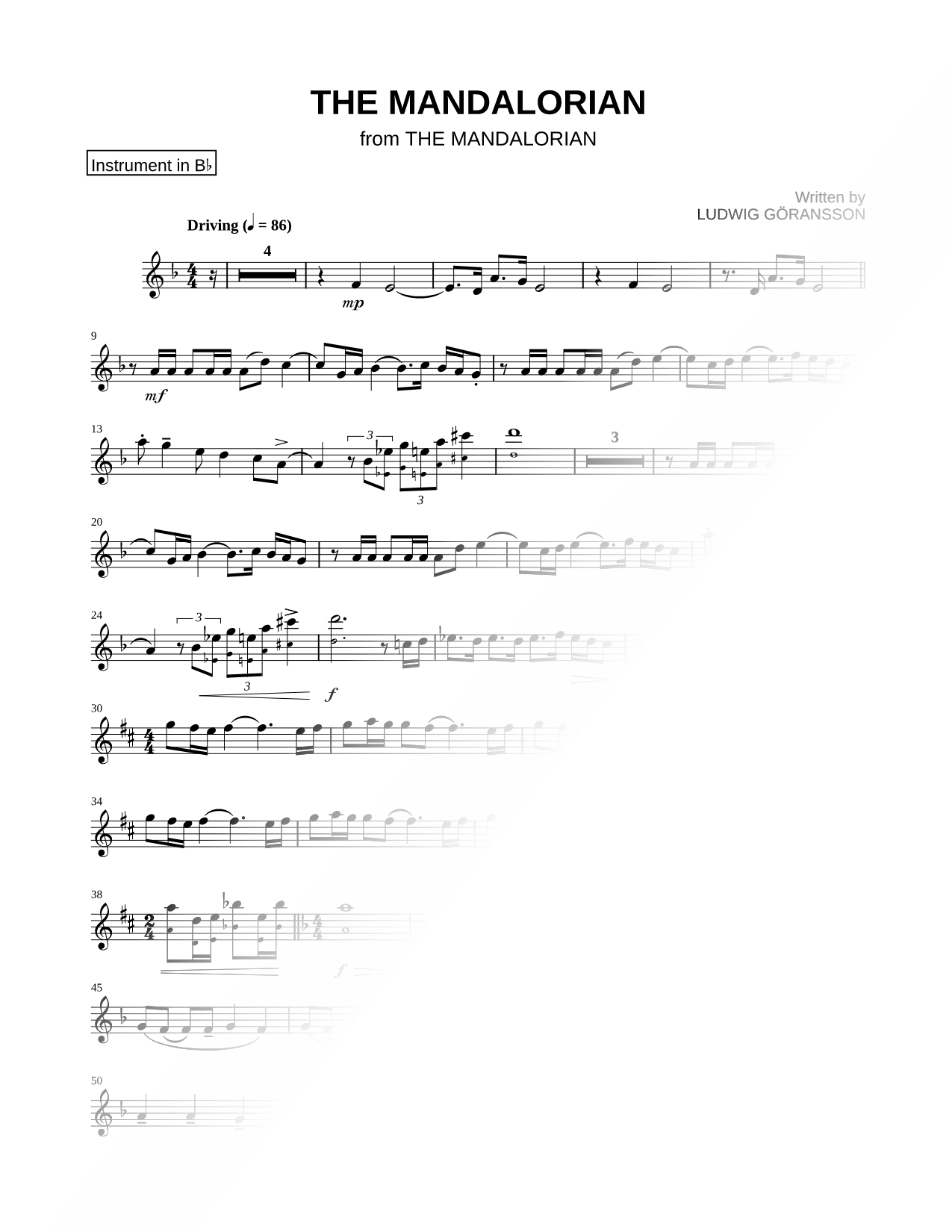 Star Wars: The Mandalorian (Main Theme) - Bb Instrument