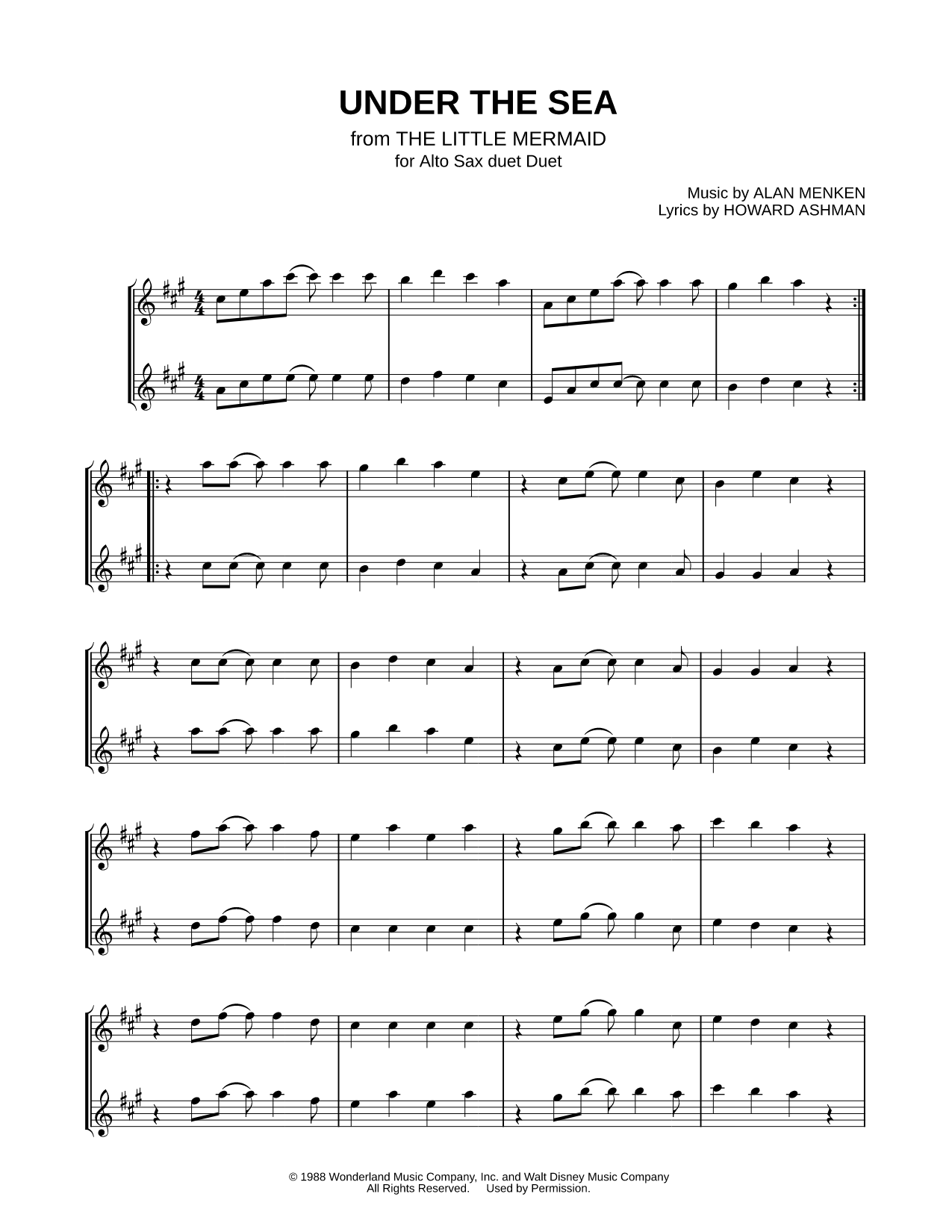 Under the Sea - Alto Saxophone Duet