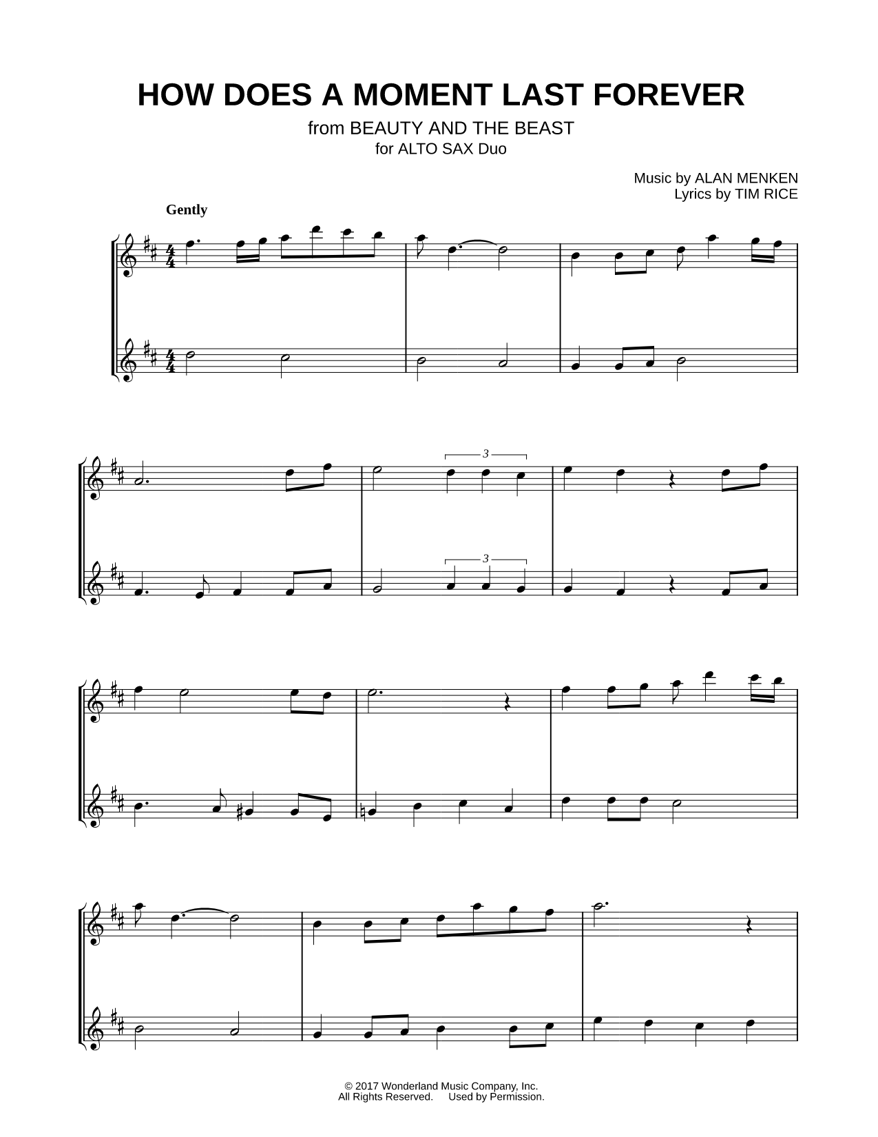 How Does a Moment Last Forever - Alto Saxophone Duet