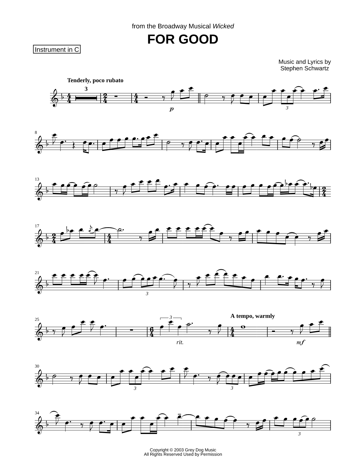 For Good - C Instrument