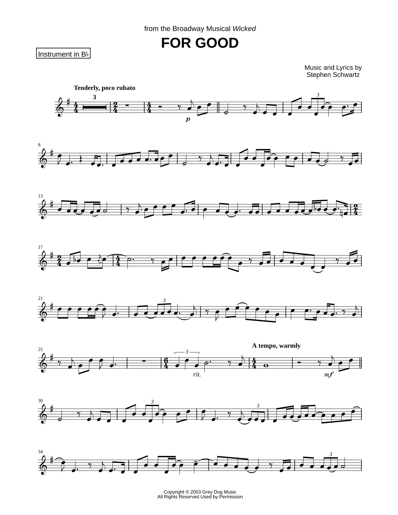 For Good - Bb Instrument