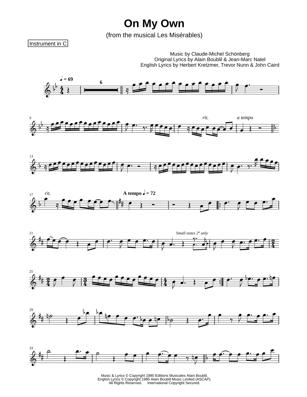On My Own - C Instrument