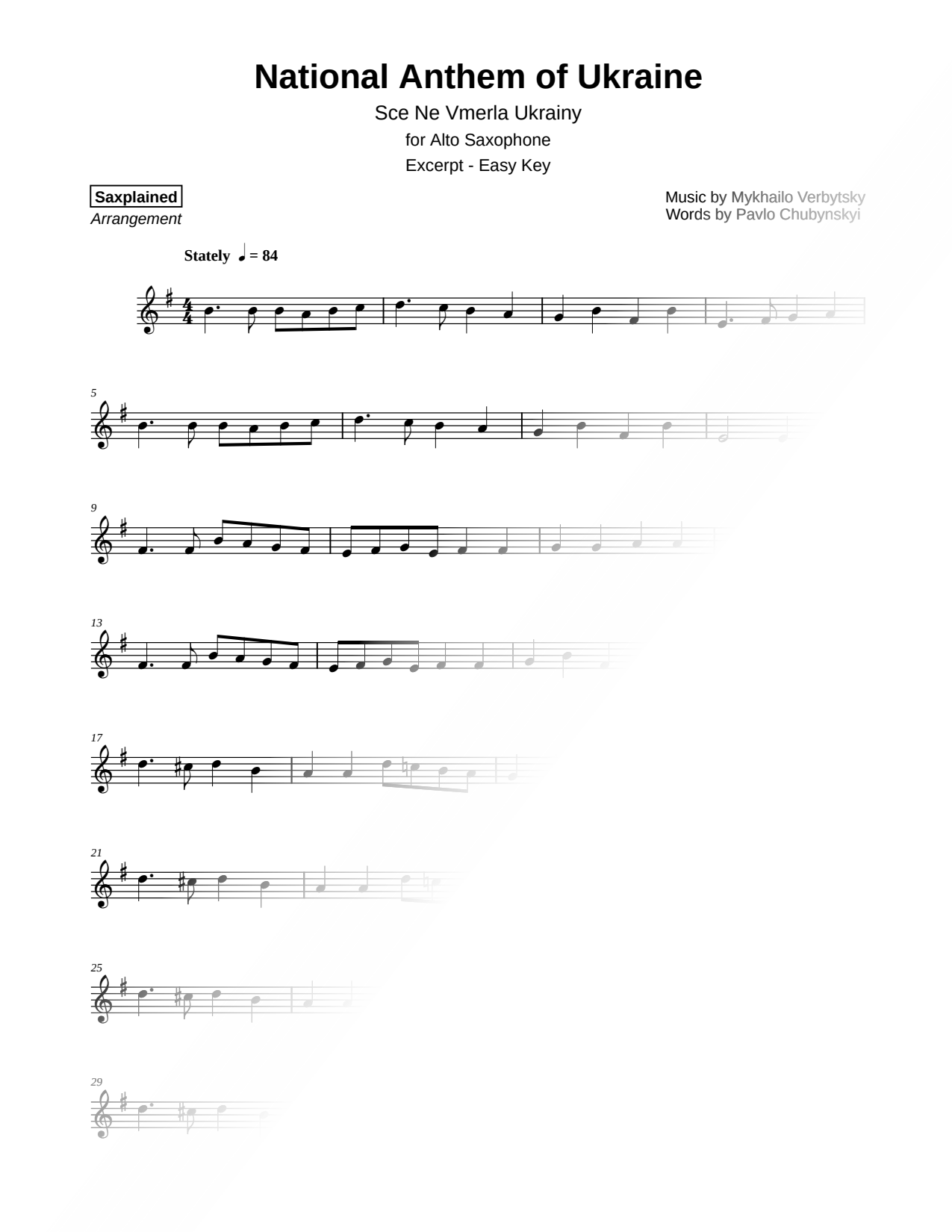 Sce Ne Vmerla Ukrainy (National Anthem of Ukraine) [excerpt - easy]