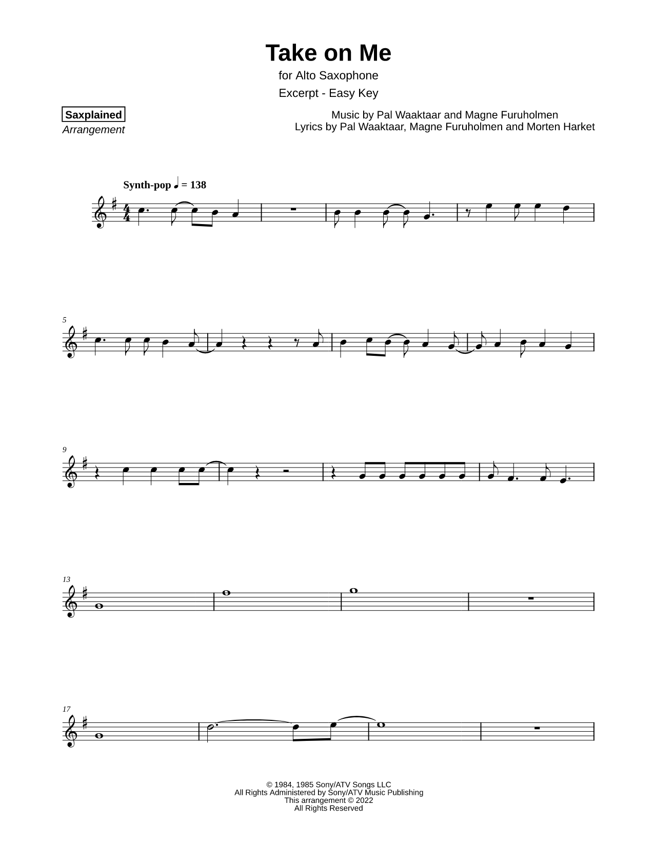 Take on Me [excerpt - easy]