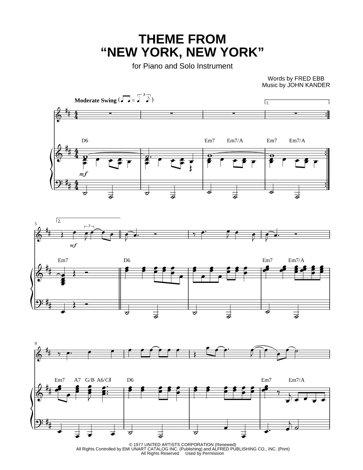 Theme from New York, New York - Piano Accompaniment