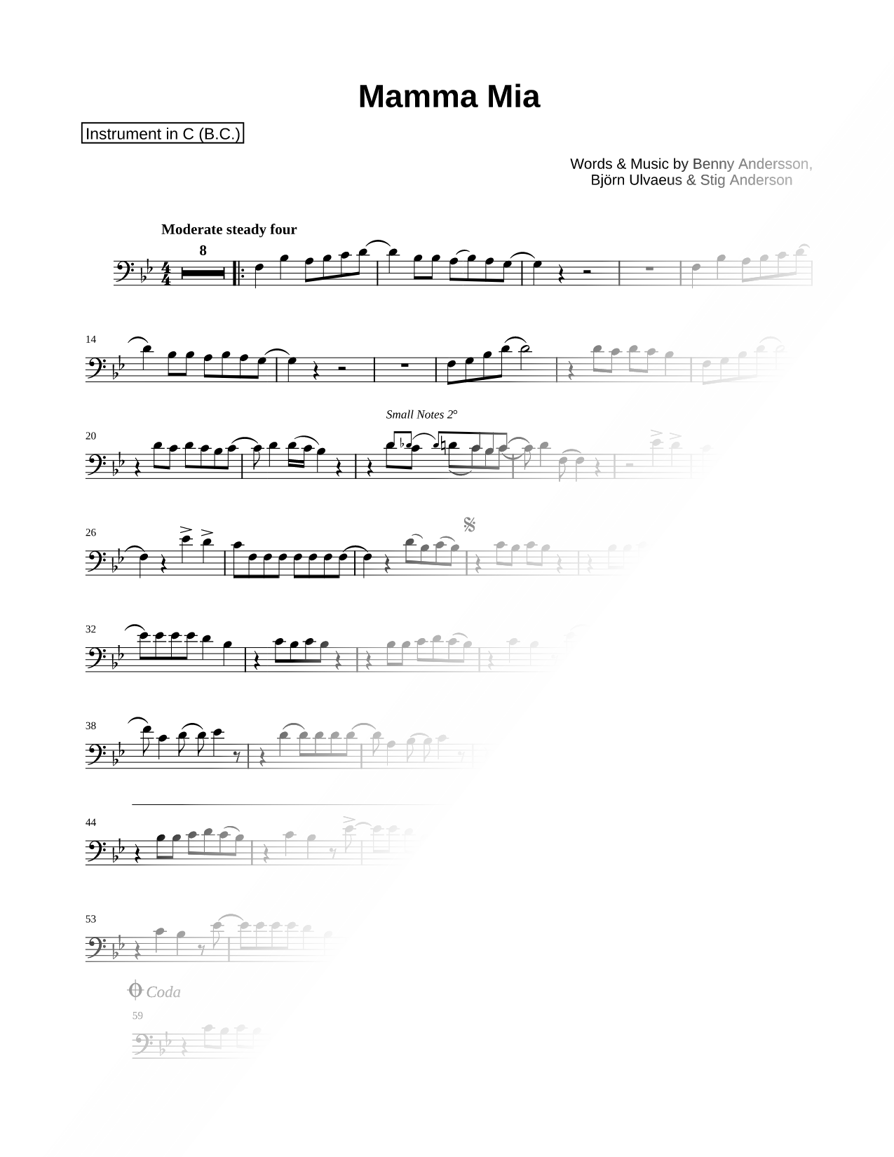 Mamma Mia - Bass Clef Instrument