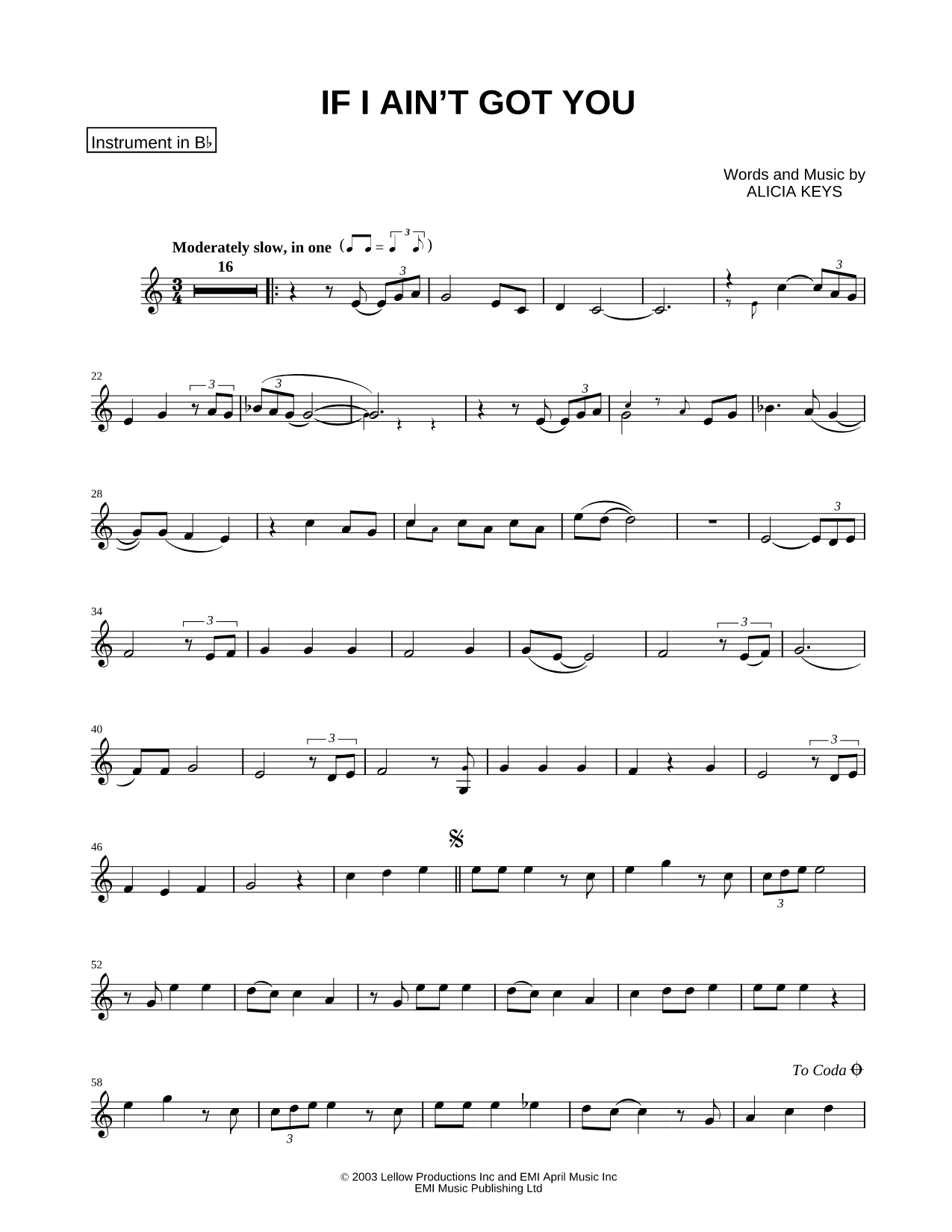 If I Ain't Got You - Bb Instrument
