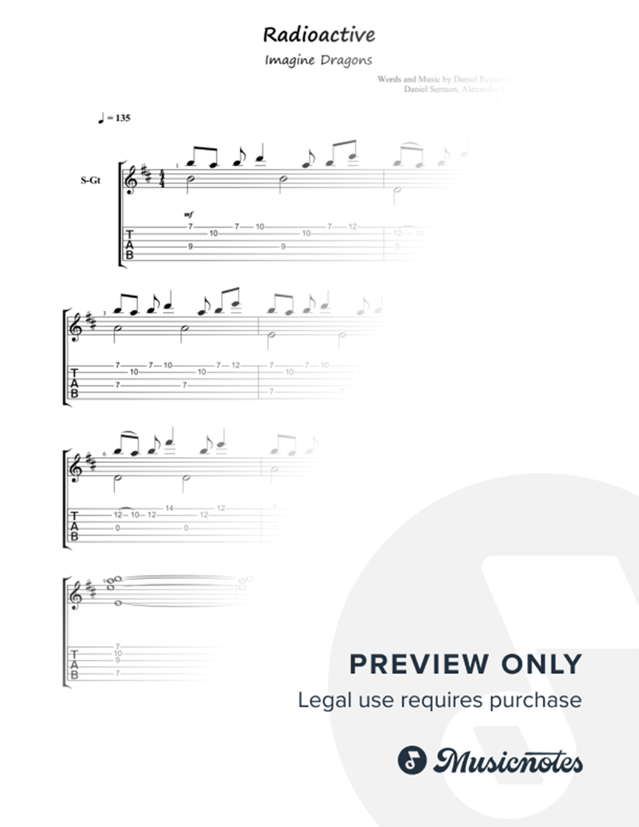 Radioactive Sheet Music — Guitar Tab