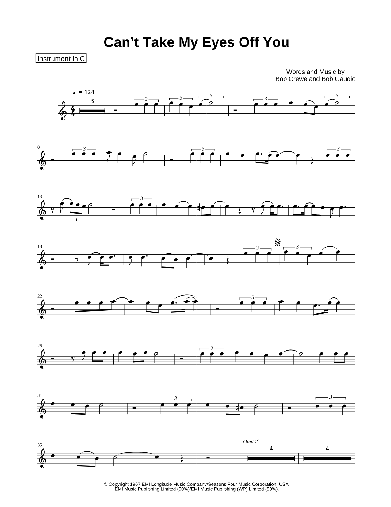 Can't Take My Eyes Off You - C Instrument