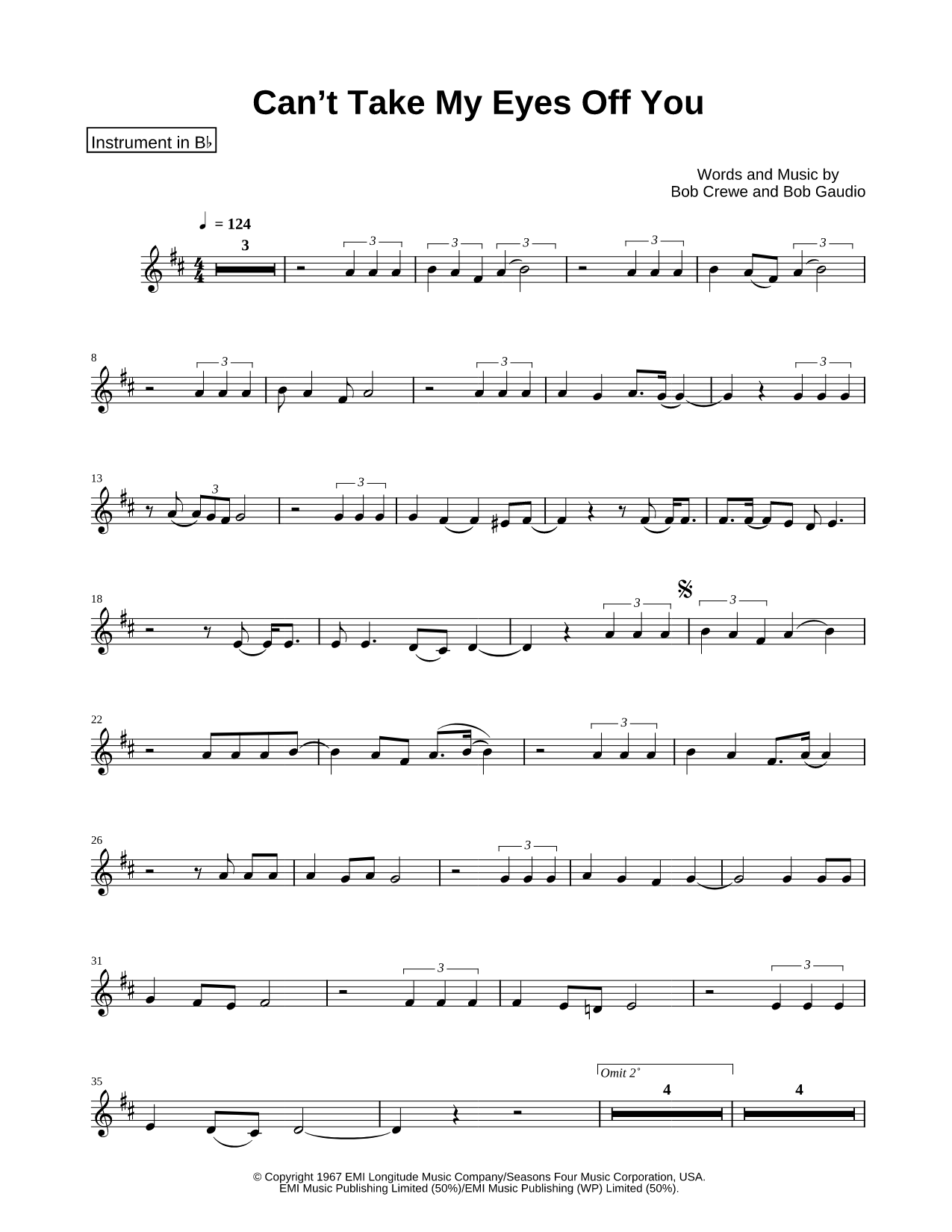 Can't Take My Eyes Off You - Bb Instrument